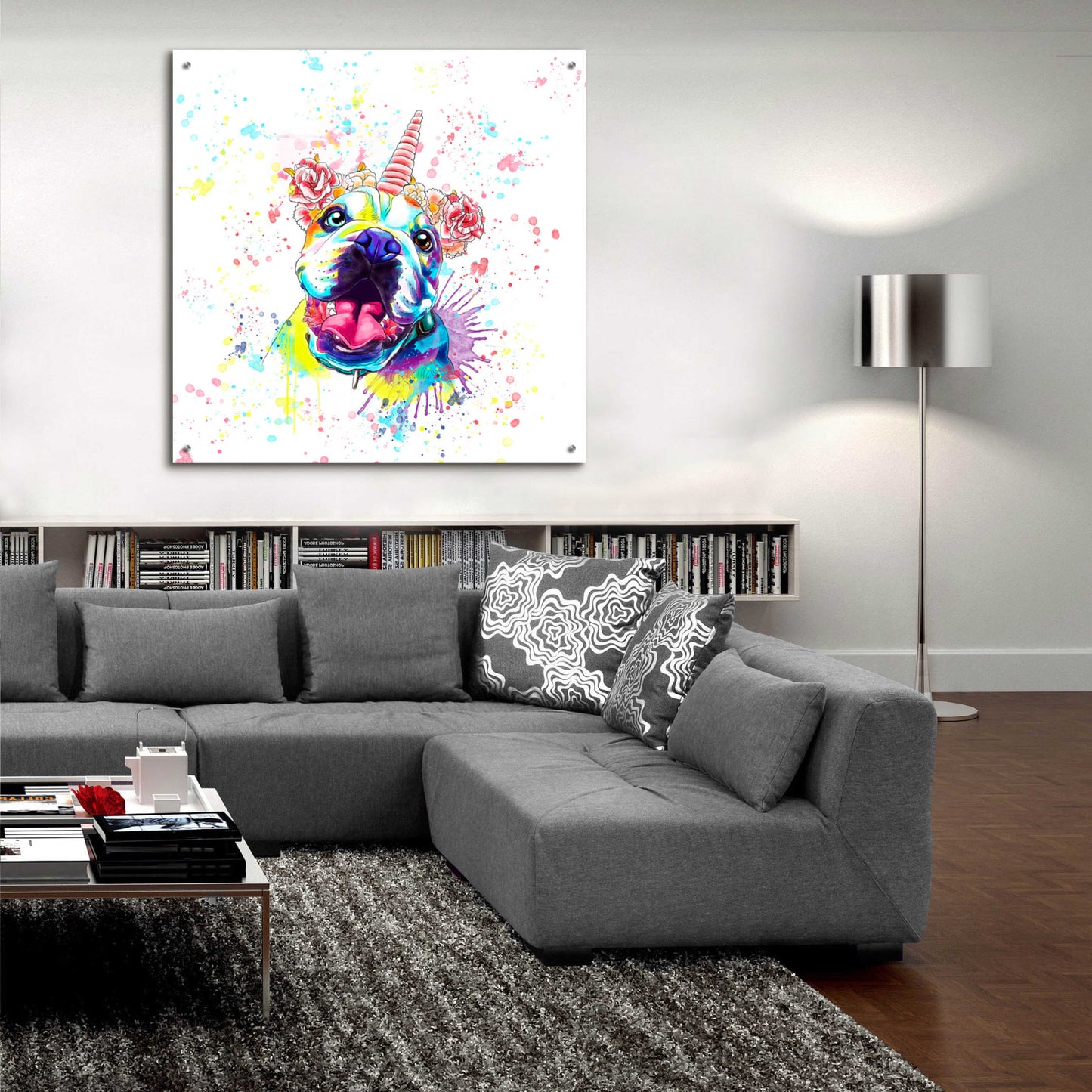 Epic Art 'Colorful Watercolor English Bulldog 2' by Furbaby Affiliates, Acrylic Glass Wall Art,36x36