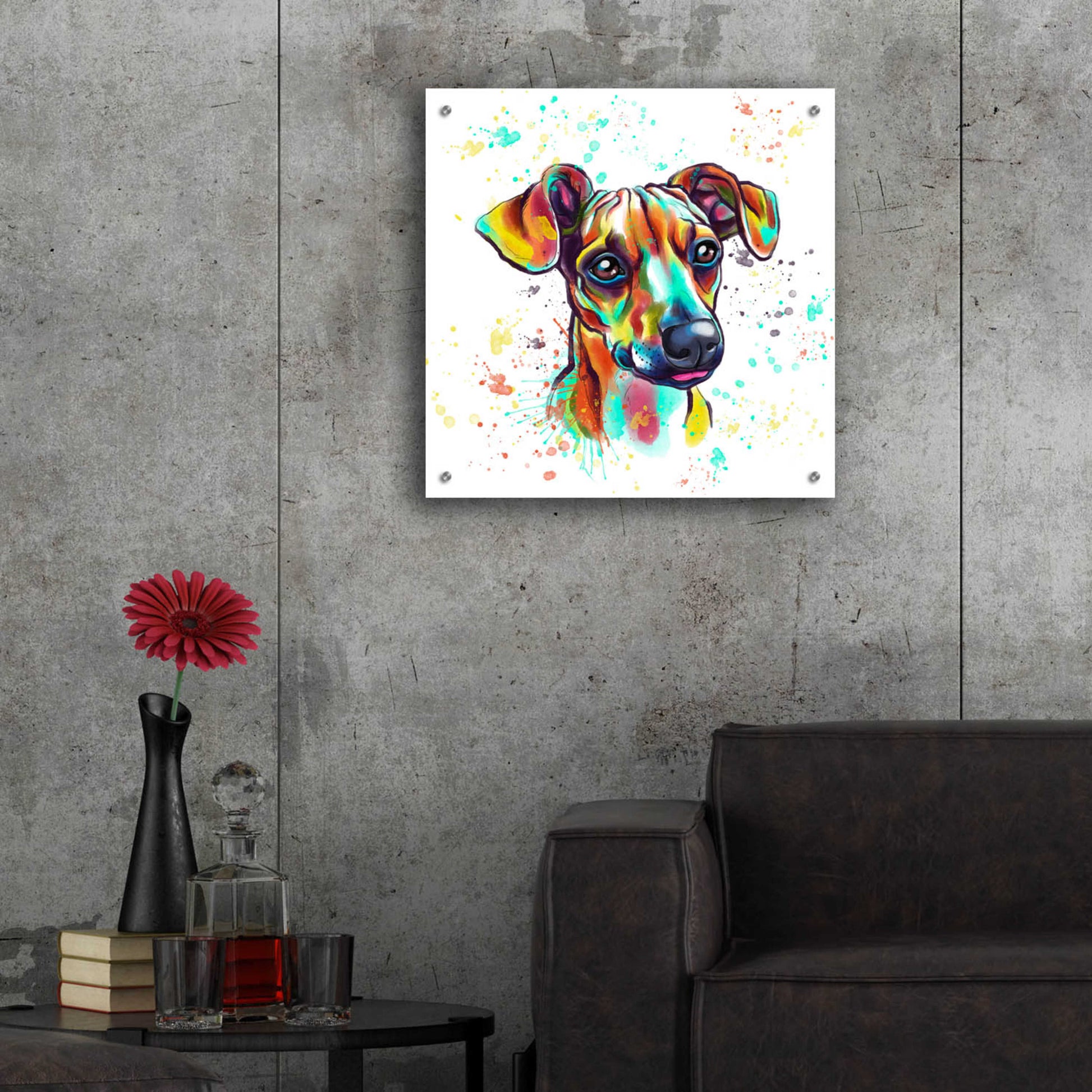 Epic Art 'Colorful Watercolor Dachshund' by Furbaby Affiliates, Acrylic Glass Wall Art,24x24