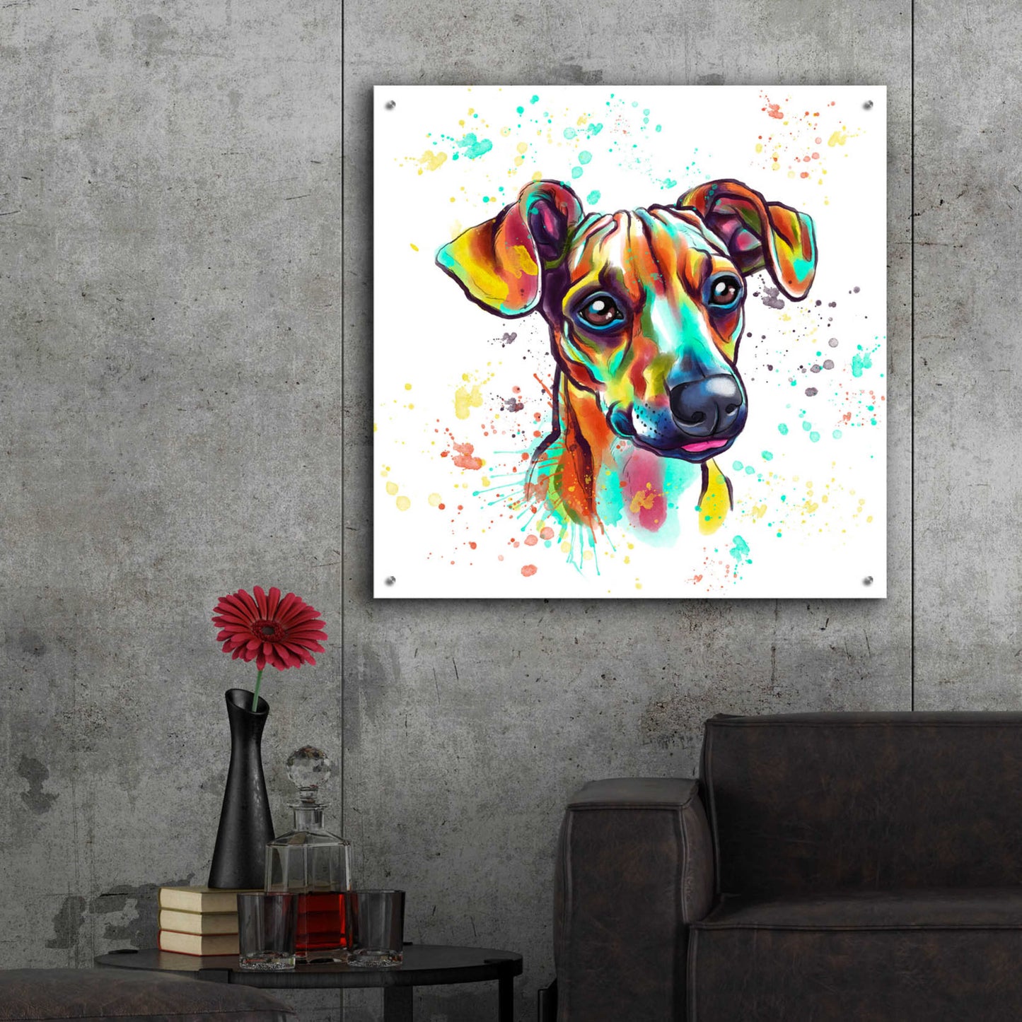 Epic Art 'Colorful Watercolor Dachshund' by Furbaby Affiliates, Acrylic Glass Wall Art,36x36