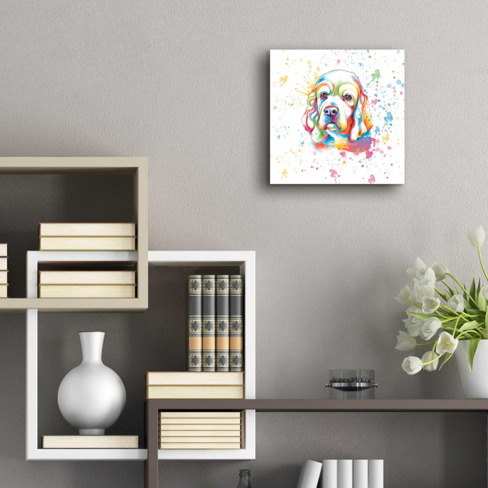 Epic Art 'Colorful Watercolor Cocker Spaniel' by Furbaby Affiliates, Acrylic Glass Wall Art,12x12