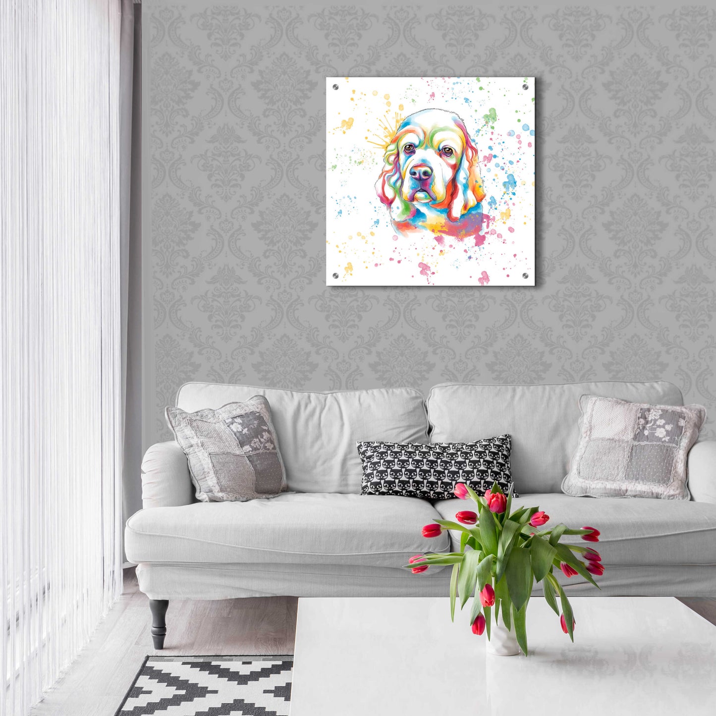 Epic Art 'Colorful Watercolor Cocker Spaniel' by Furbaby Affiliates, Acrylic Glass Wall Art,24x24