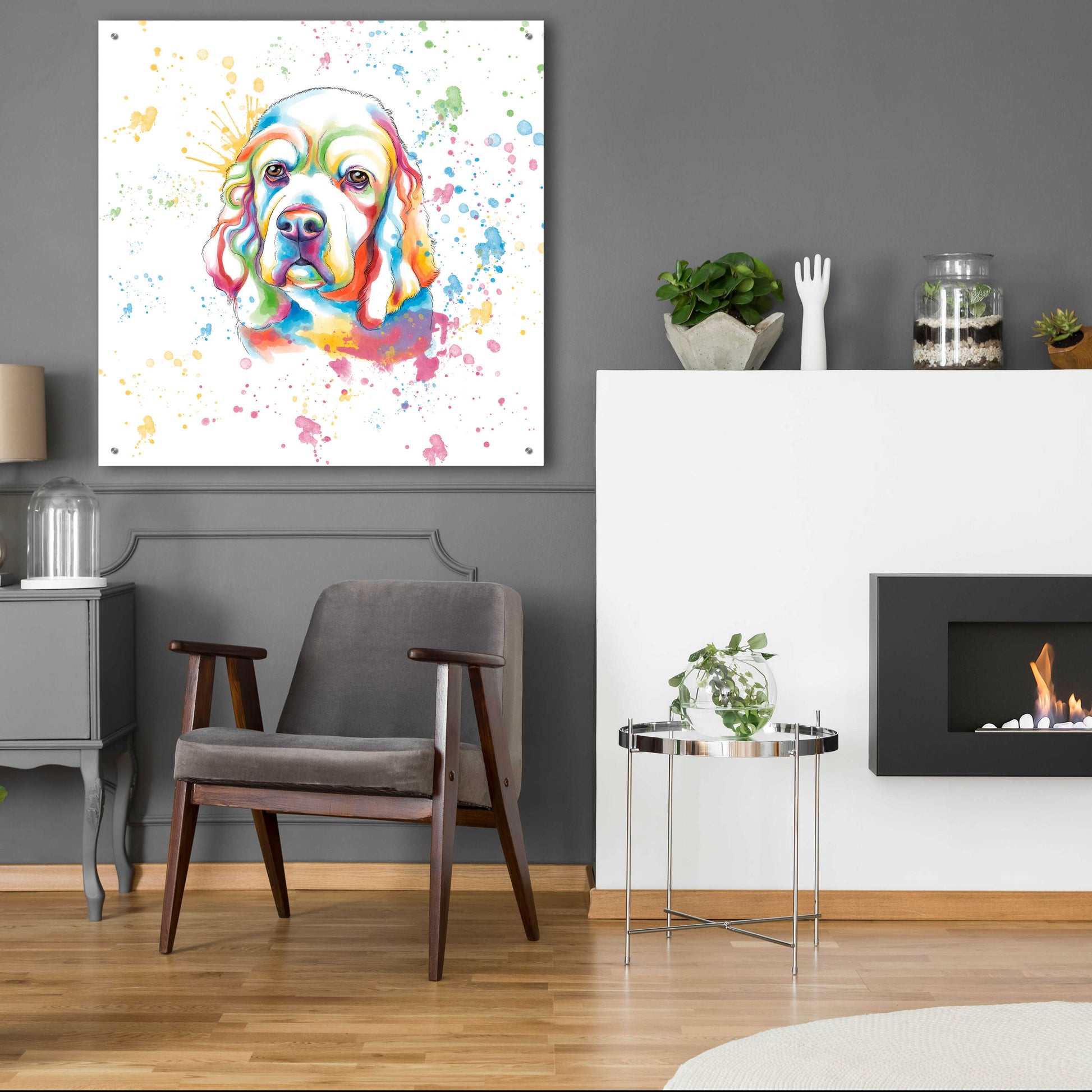 Epic Art 'Colorful Watercolor Cocker Spaniel' by Furbaby Affiliates, Acrylic Glass Wall Art,36x36