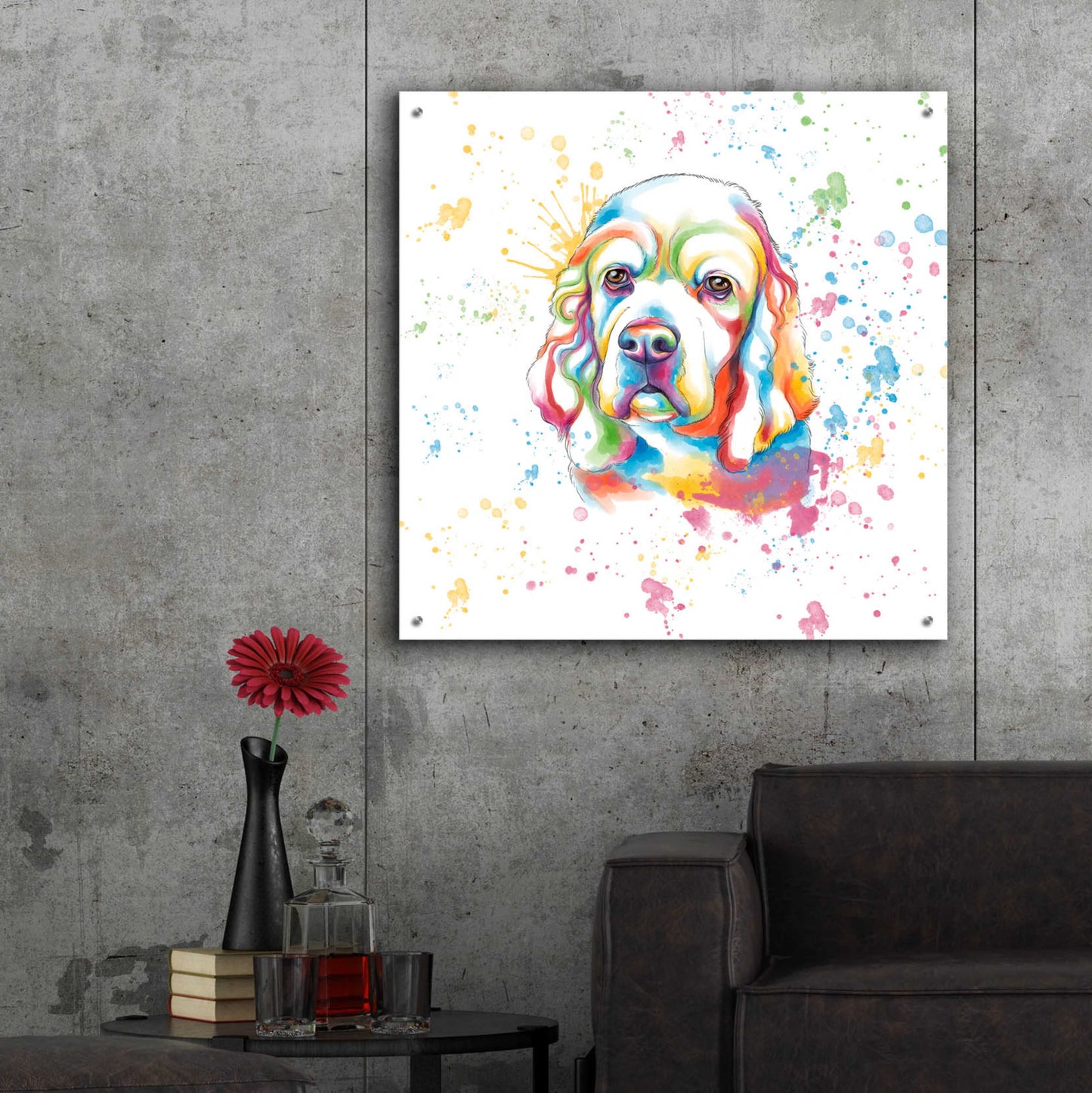 Epic Art 'Colorful Watercolor Cocker Spaniel' by Furbaby Affiliates, Acrylic Glass Wall Art,36x36