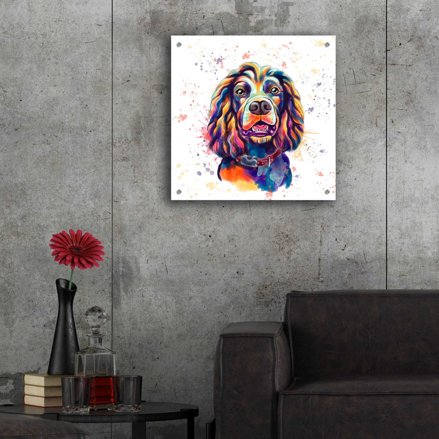 Epic Art 'Colorful Watercolor Cocker Spaniel 2' by Furbaby Affiliates, Acrylic Glass Wall Art,24x24