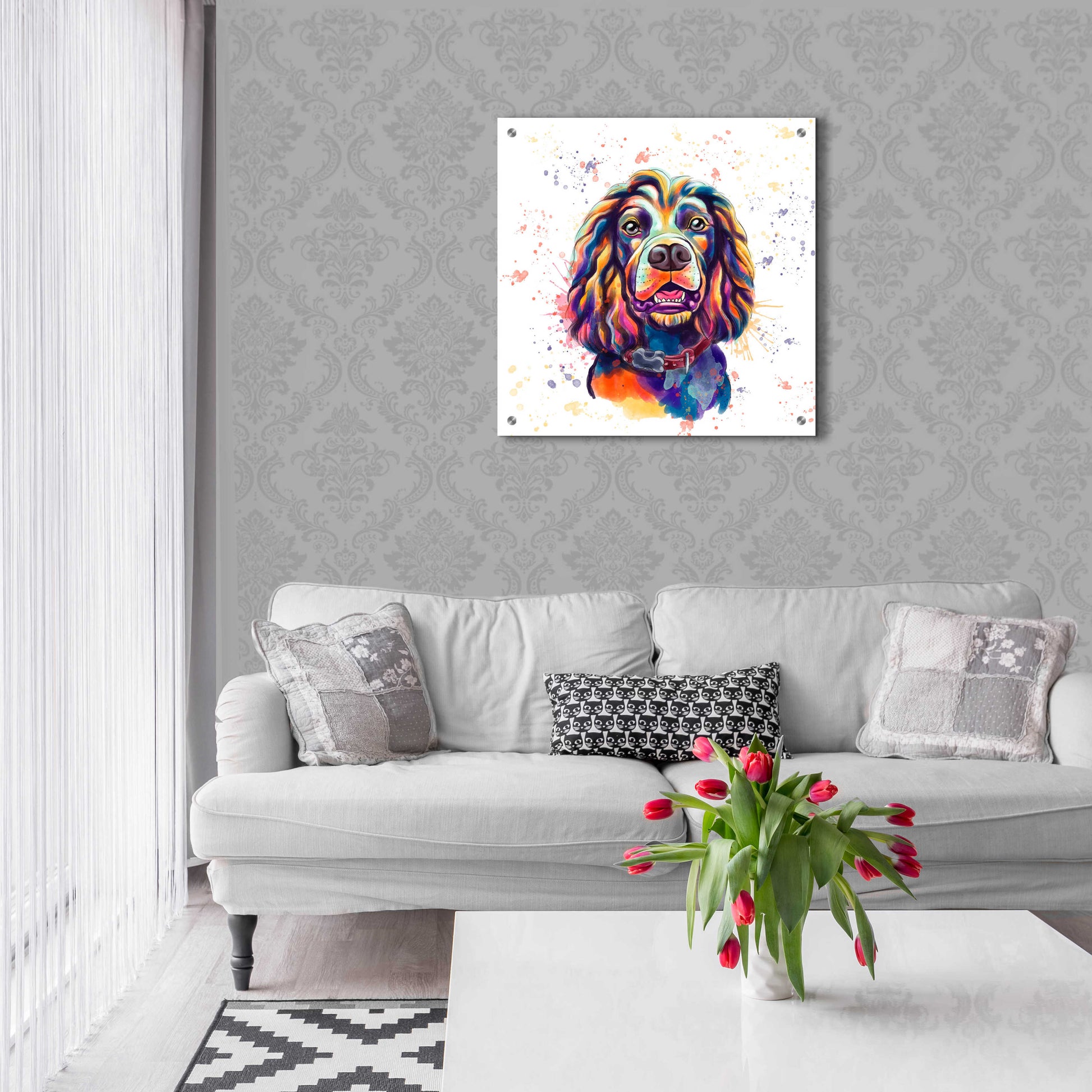 Epic Art 'Colorful Watercolor Cocker Spaniel 2' by Furbaby Affiliates, Acrylic Glass Wall Art,24x24