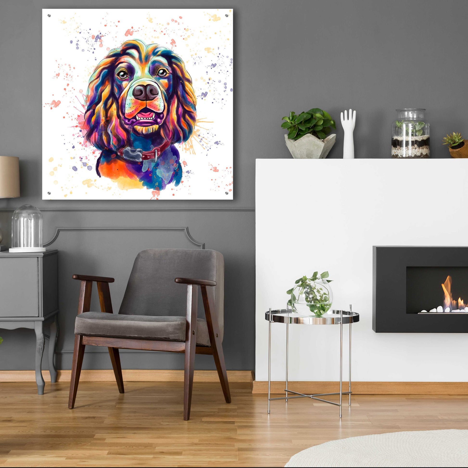 Epic Art 'Colorful Watercolor Cocker Spaniel 2' by Furbaby Affiliates, Acrylic Glass Wall Art,36x36