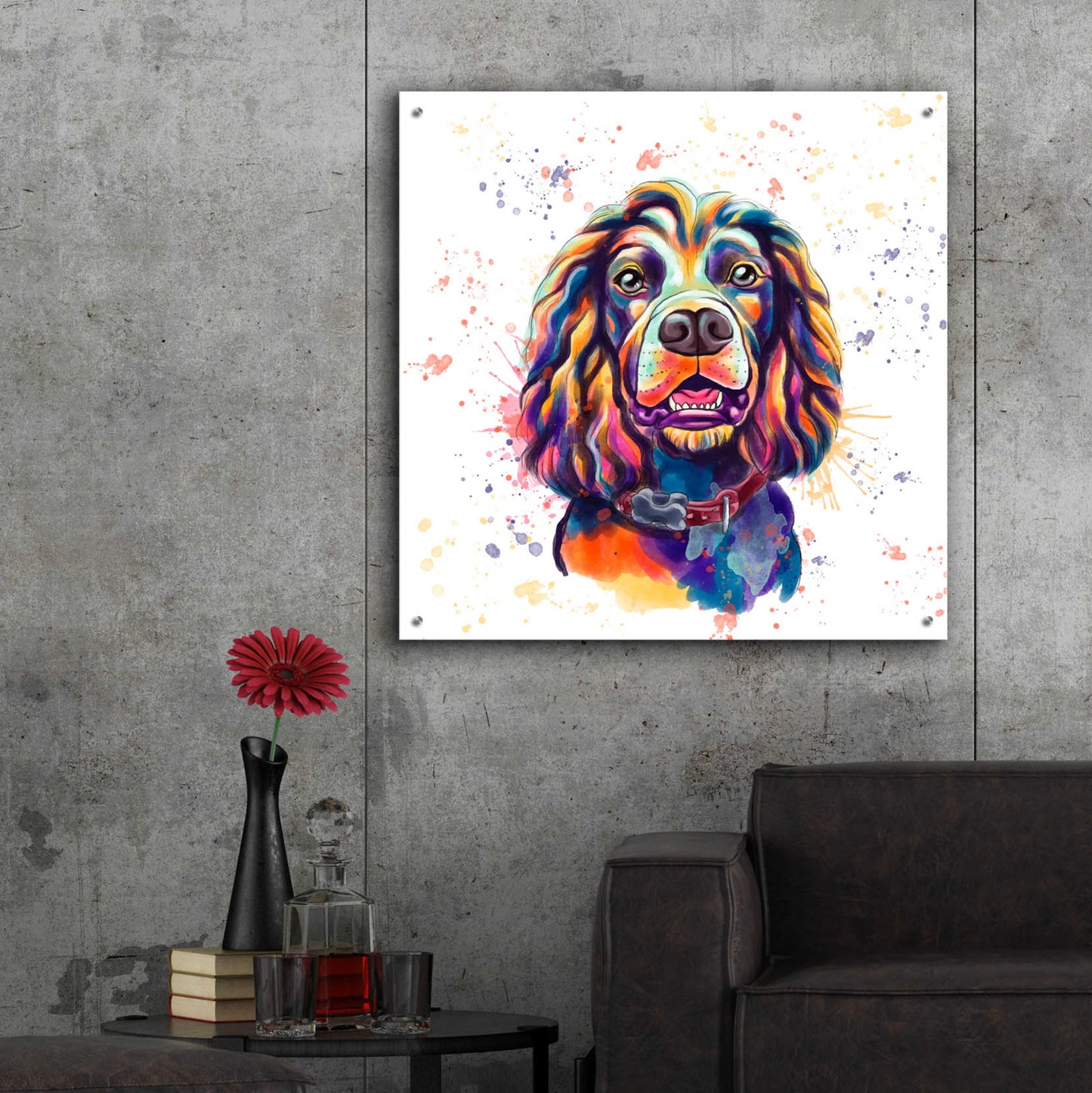 Epic Art 'Colorful Watercolor Cocker Spaniel 2' by Furbaby Affiliates, Acrylic Glass Wall Art,36x36