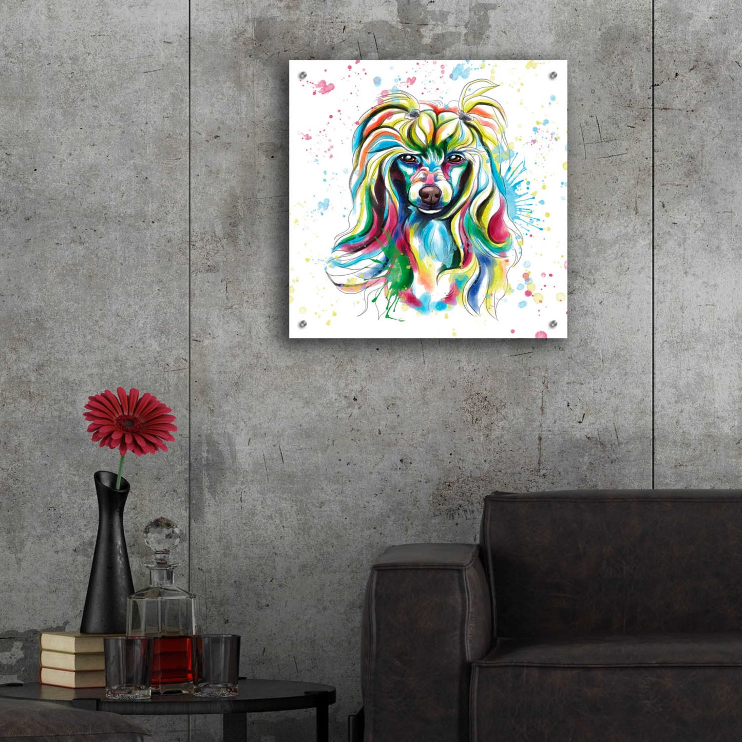 Epic Art 'Colorful Watercolor Chinese Crested' by Furbaby Affiliates, Acrylic Glass Wall Art,24x24