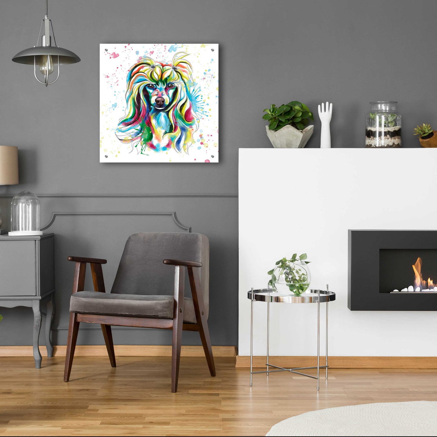 Epic Art 'Colorful Watercolor Chinese Crested' by Furbaby Affiliates, Acrylic Glass Wall Art,24x24