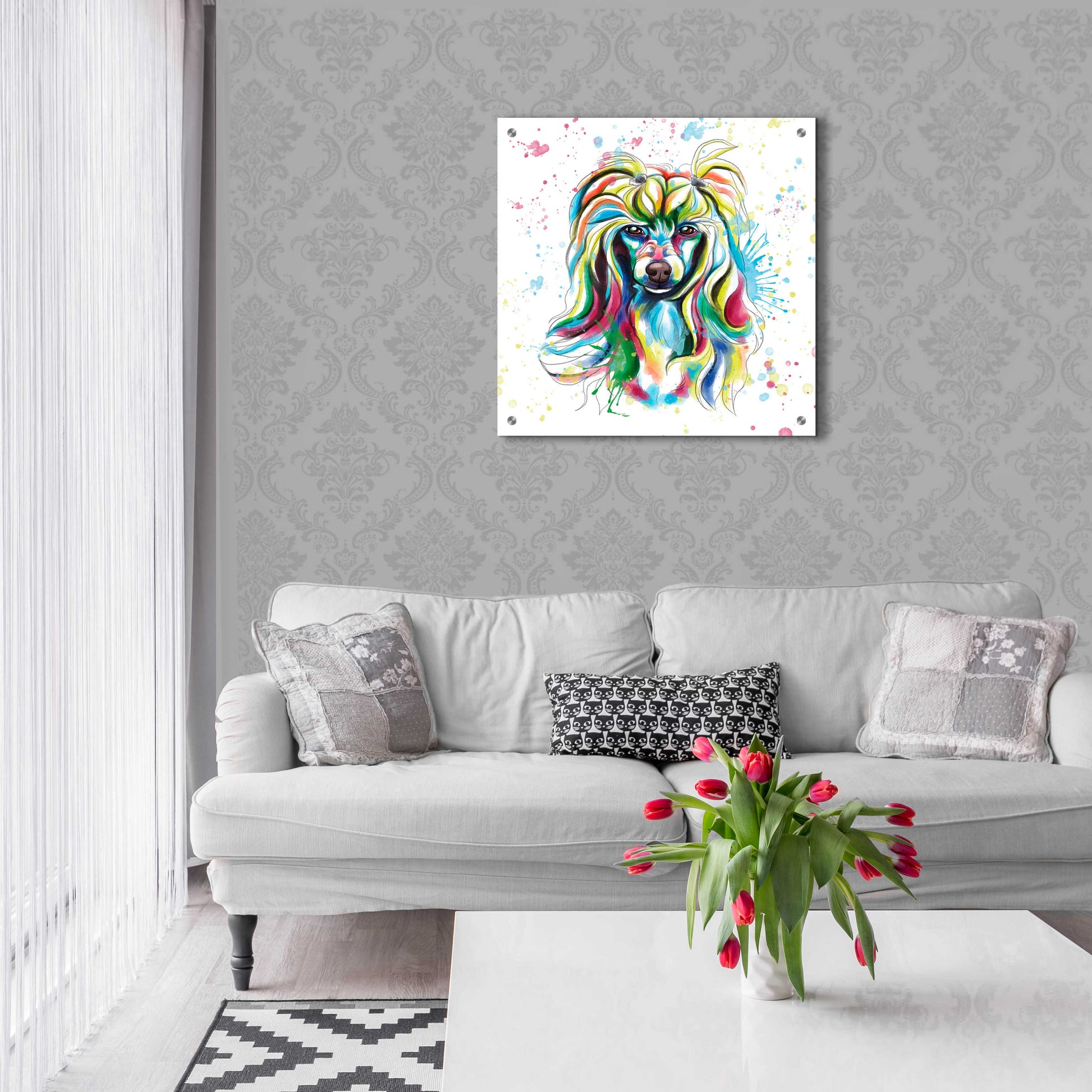 Epic Art 'Colorful Watercolor Chinese Crested' by Furbaby Affiliates, Acrylic Glass Wall Art,24x24