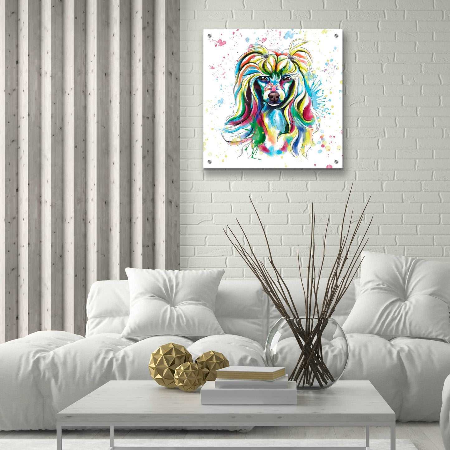 Epic Art 'Colorful Watercolor Chinese Crested' by Furbaby Affiliates, Acrylic Glass Wall Art,24x24