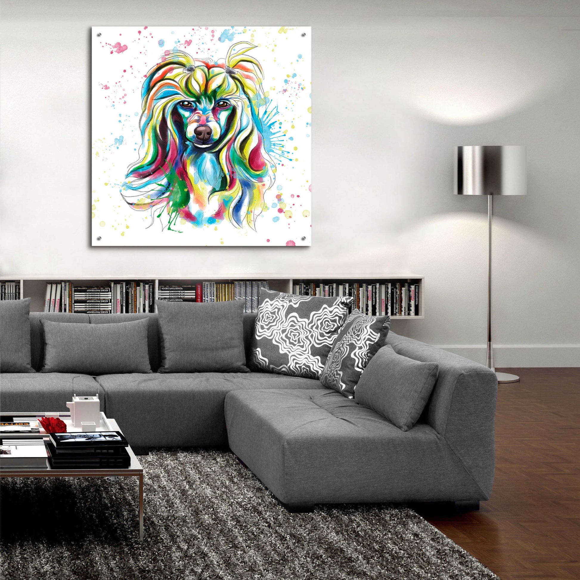 Epic Art 'Colorful Watercolor Chinese Crested' by Furbaby Affiliates, Acrylic Glass Wall Art,36x36