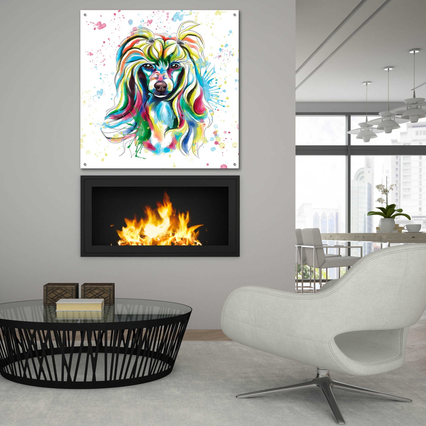 Epic Art 'Colorful Watercolor Chinese Crested' by Furbaby Affiliates, Acrylic Glass Wall Art,36x36