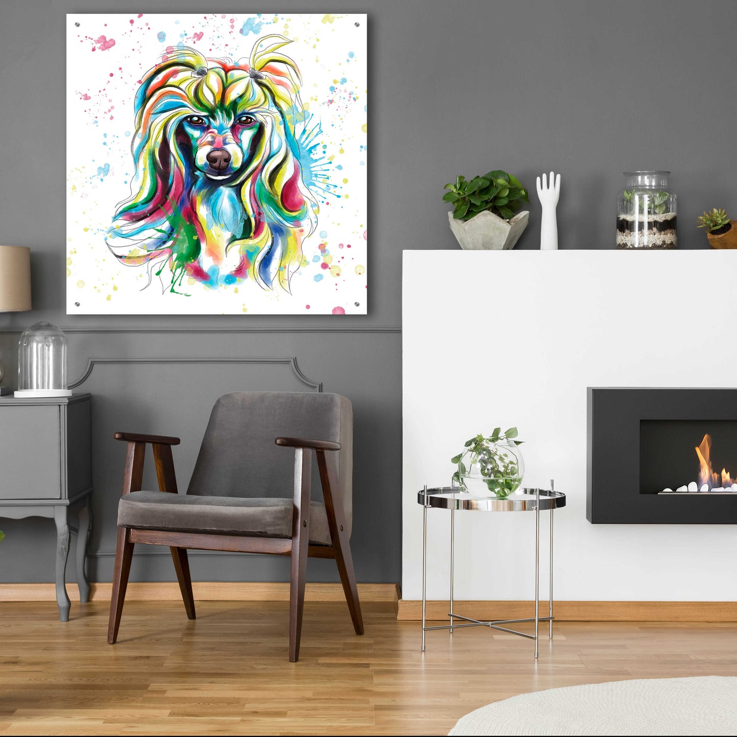 Epic Art 'Colorful Watercolor Chinese Crested' by Furbaby Affiliates, Acrylic Glass Wall Art,36x36