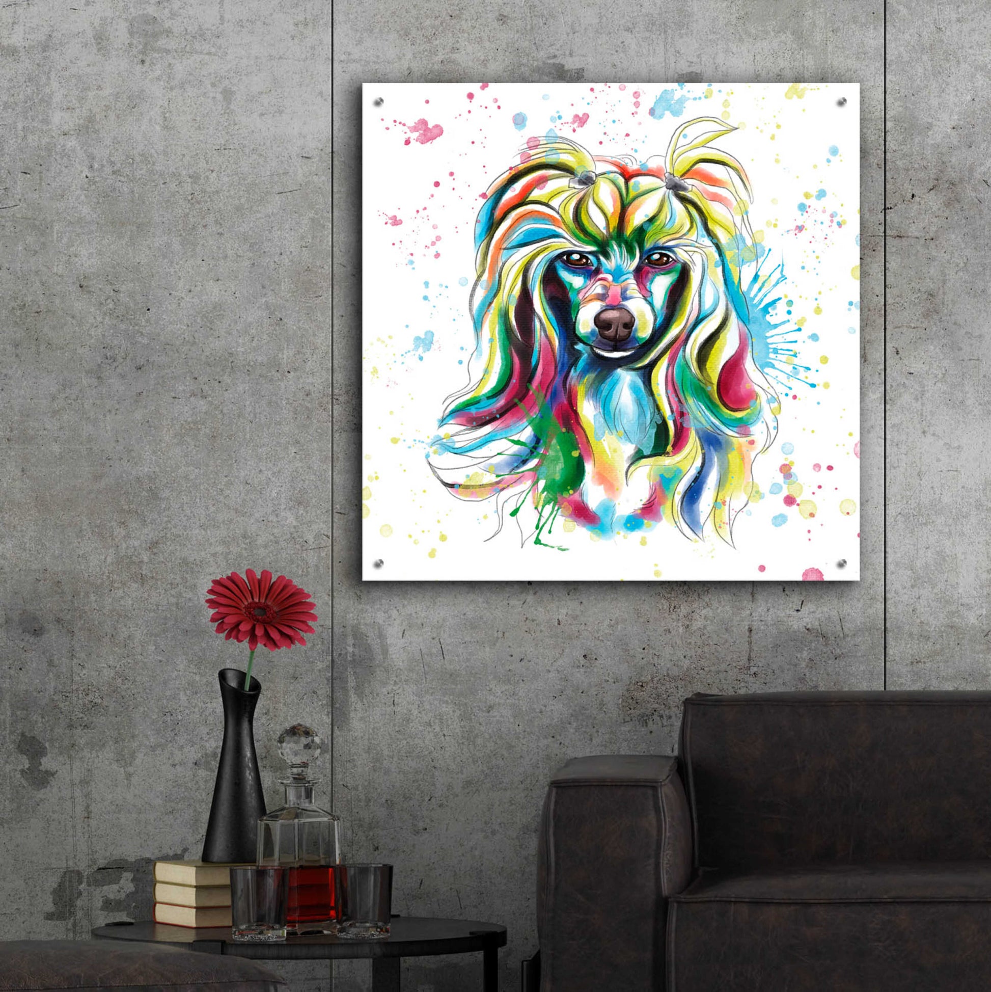 Epic Art 'Colorful Watercolor Chinese Crested' by Furbaby Affiliates, Acrylic Glass Wall Art,36x36