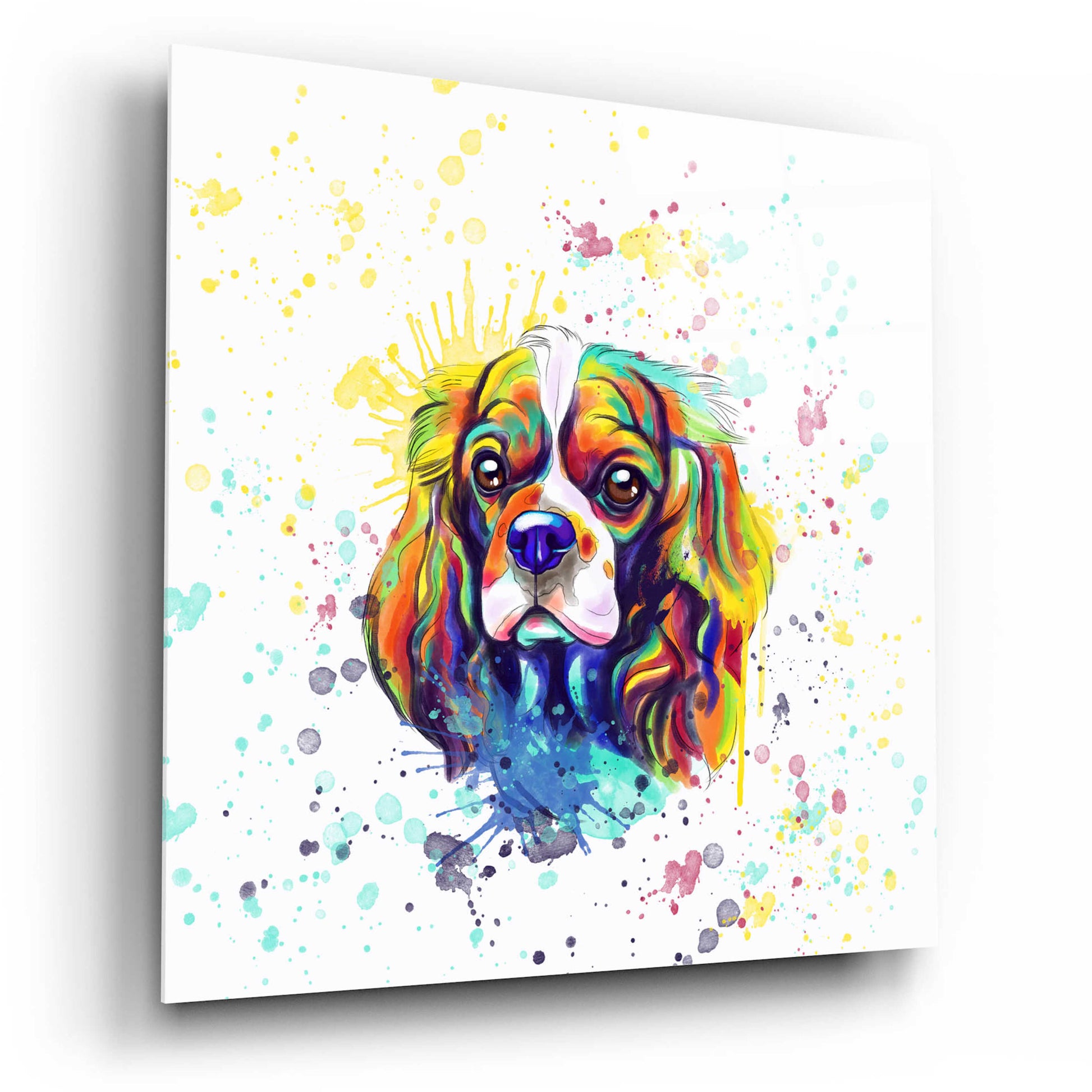 Epic Art 'Colorful Watercolor Cavalier King Charles Spaniel' by Furbaby Affiliates, Acrylic Glass Wall Art,12x12