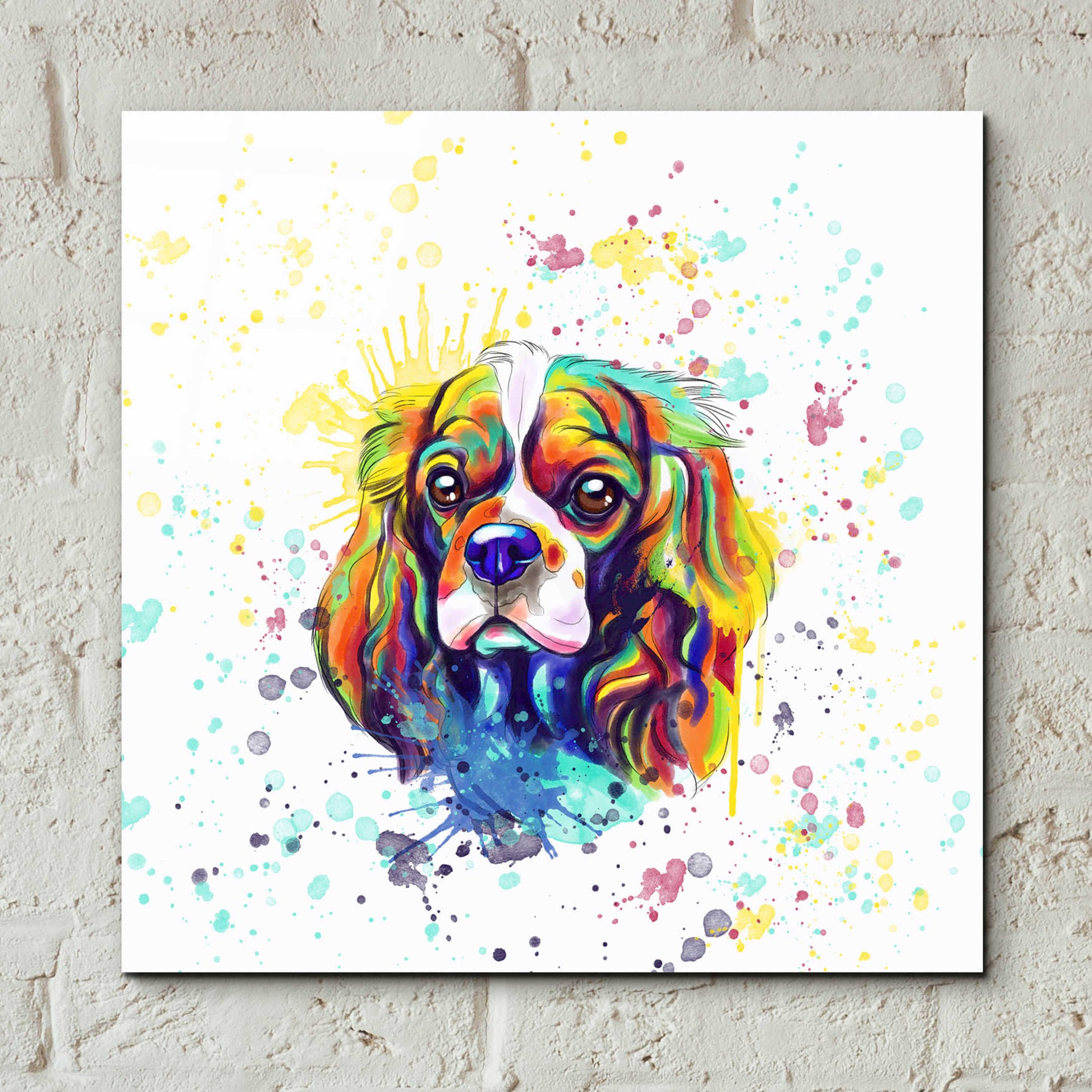 Epic Art 'Colorful Watercolor Cavalier King Charles Spaniel' by Furbaby Affiliates, Acrylic Glass Wall Art,12x12