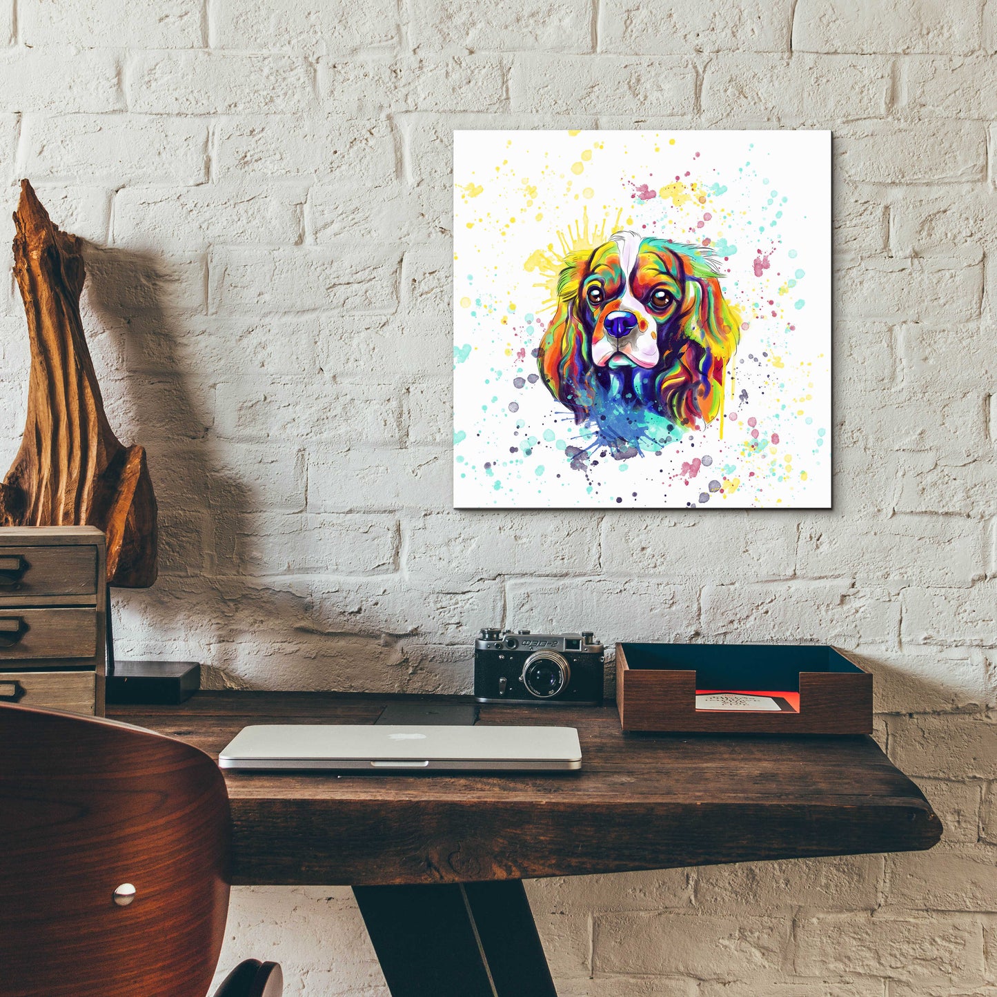 Epic Art 'Colorful Watercolor Cavalier King Charles Spaniel' by Furbaby Affiliates, Acrylic Glass Wall Art,12x12