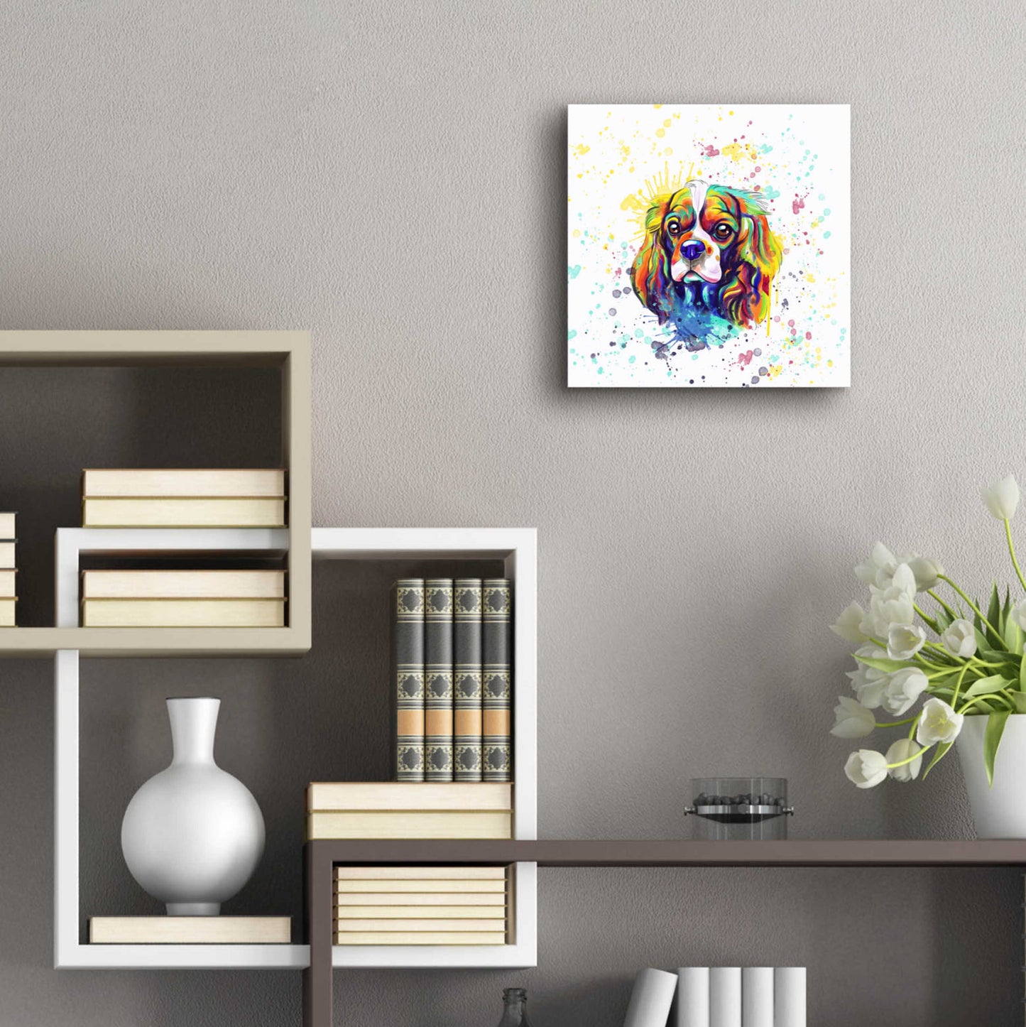 Epic Art 'Colorful Watercolor Cavalier King Charles Spaniel' by Furbaby Affiliates, Acrylic Glass Wall Art,12x12