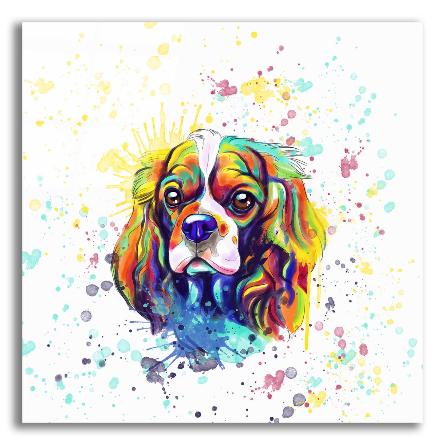 Epic Art 'Colorful Watercolor Cavalier King Charles Spaniel' by Furbaby Affiliates, Acrylic Glass Wall Art,12x12