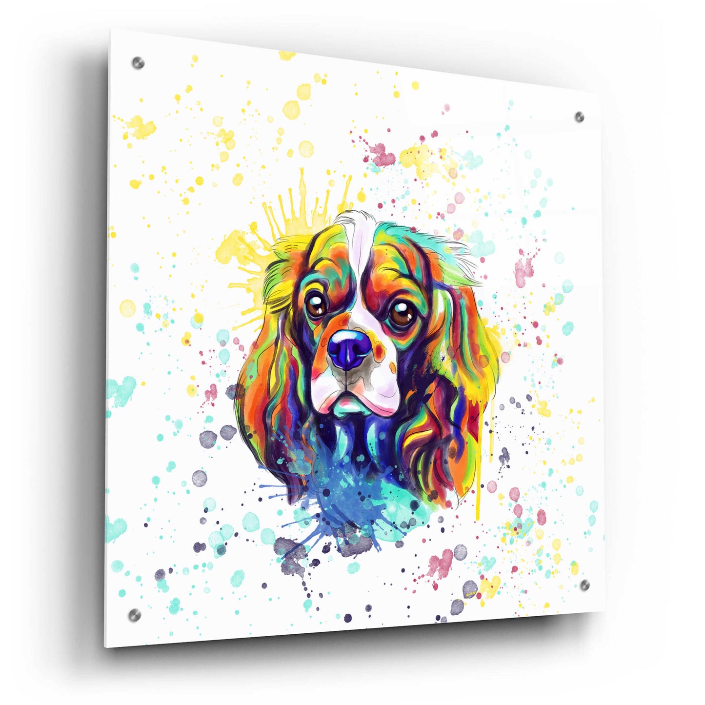 Epic Art 'Colorful Watercolor Cavalier King Charles Spaniel' by Furbaby Affiliates, Acrylic Glass Wall Art,24x24