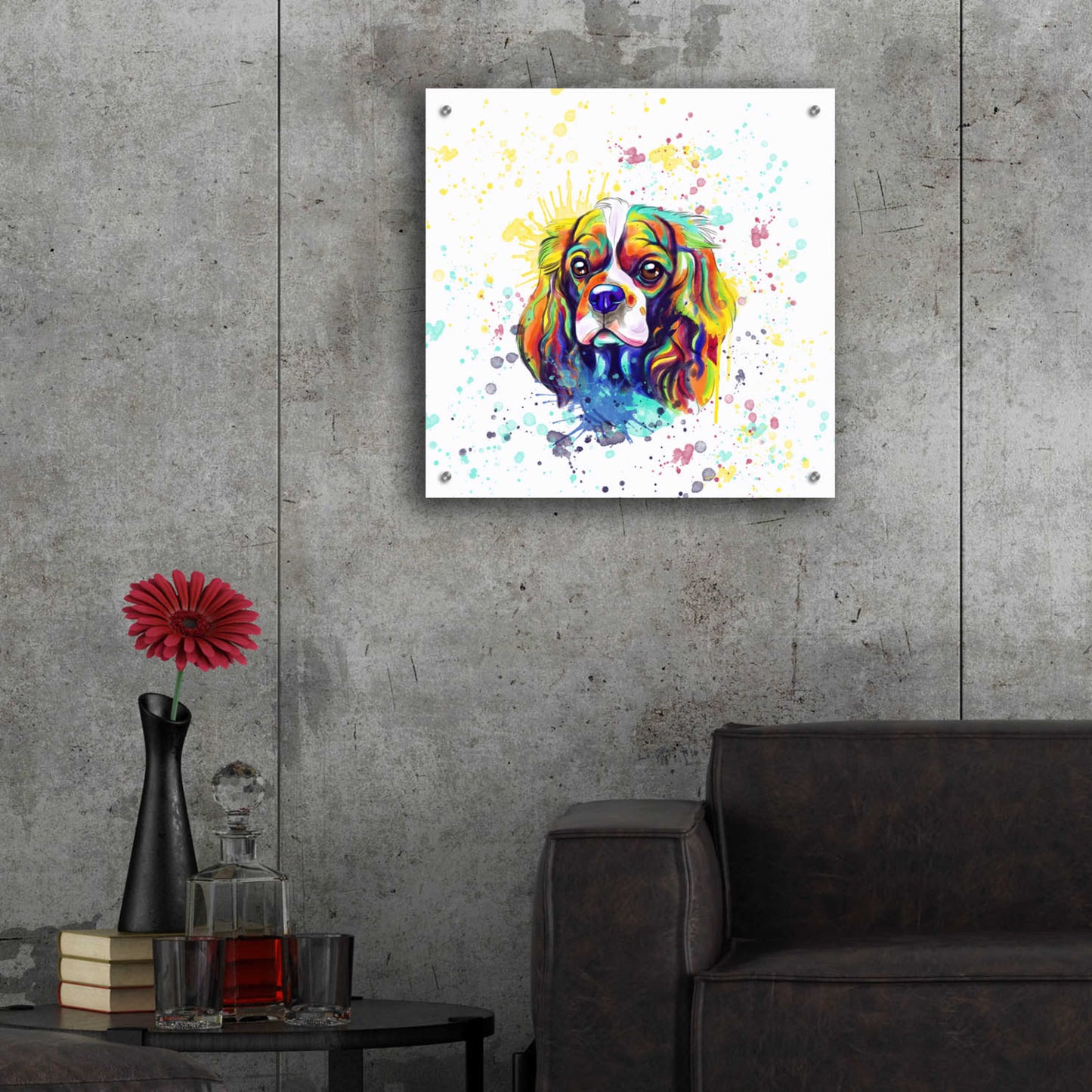 Epic Art 'Colorful Watercolor Cavalier King Charles Spaniel' by Furbaby Affiliates, Acrylic Glass Wall Art,24x24