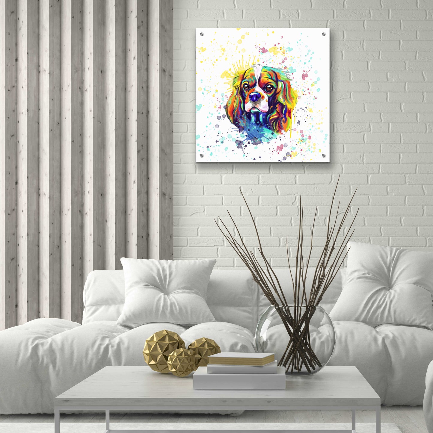 Epic Art 'Colorful Watercolor Cavalier King Charles Spaniel' by Furbaby Affiliates, Acrylic Glass Wall Art,24x24