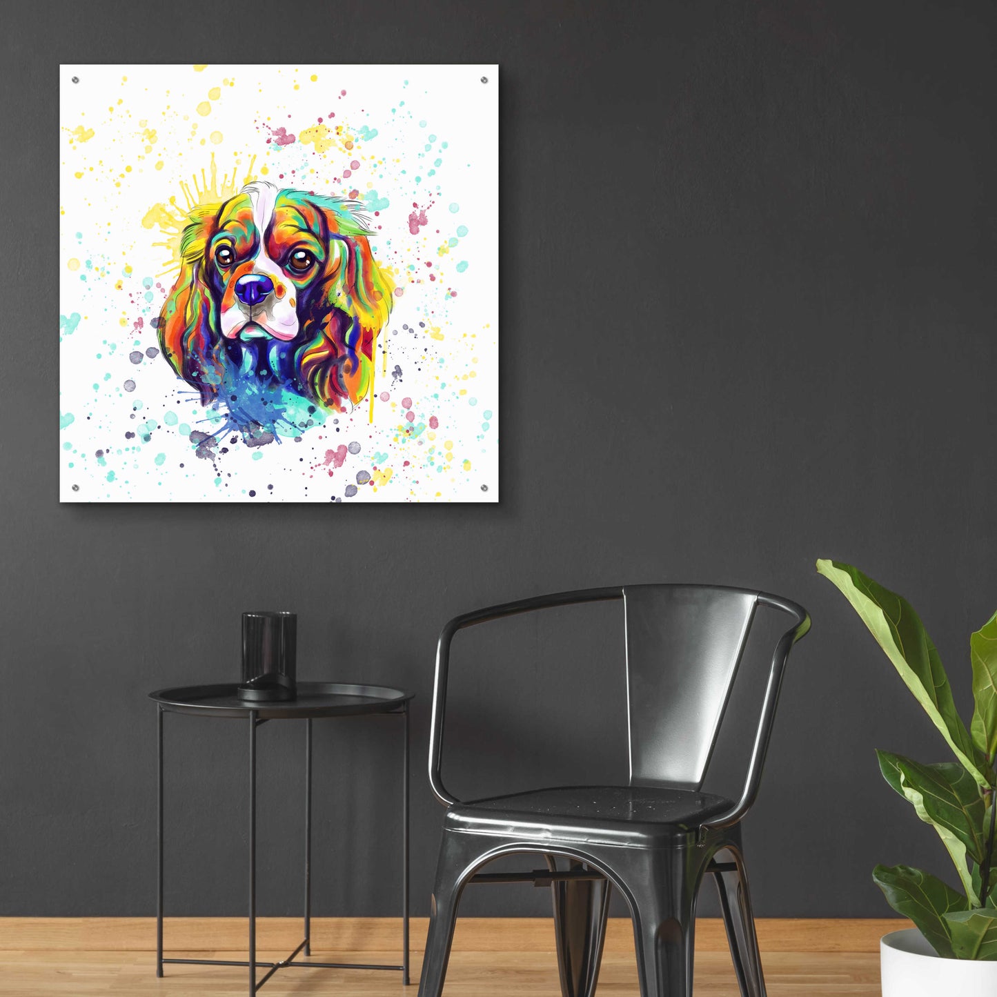 Epic Art 'Colorful Watercolor Cavalier King Charles Spaniel' by Furbaby Affiliates, Acrylic Glass Wall Art,36x36