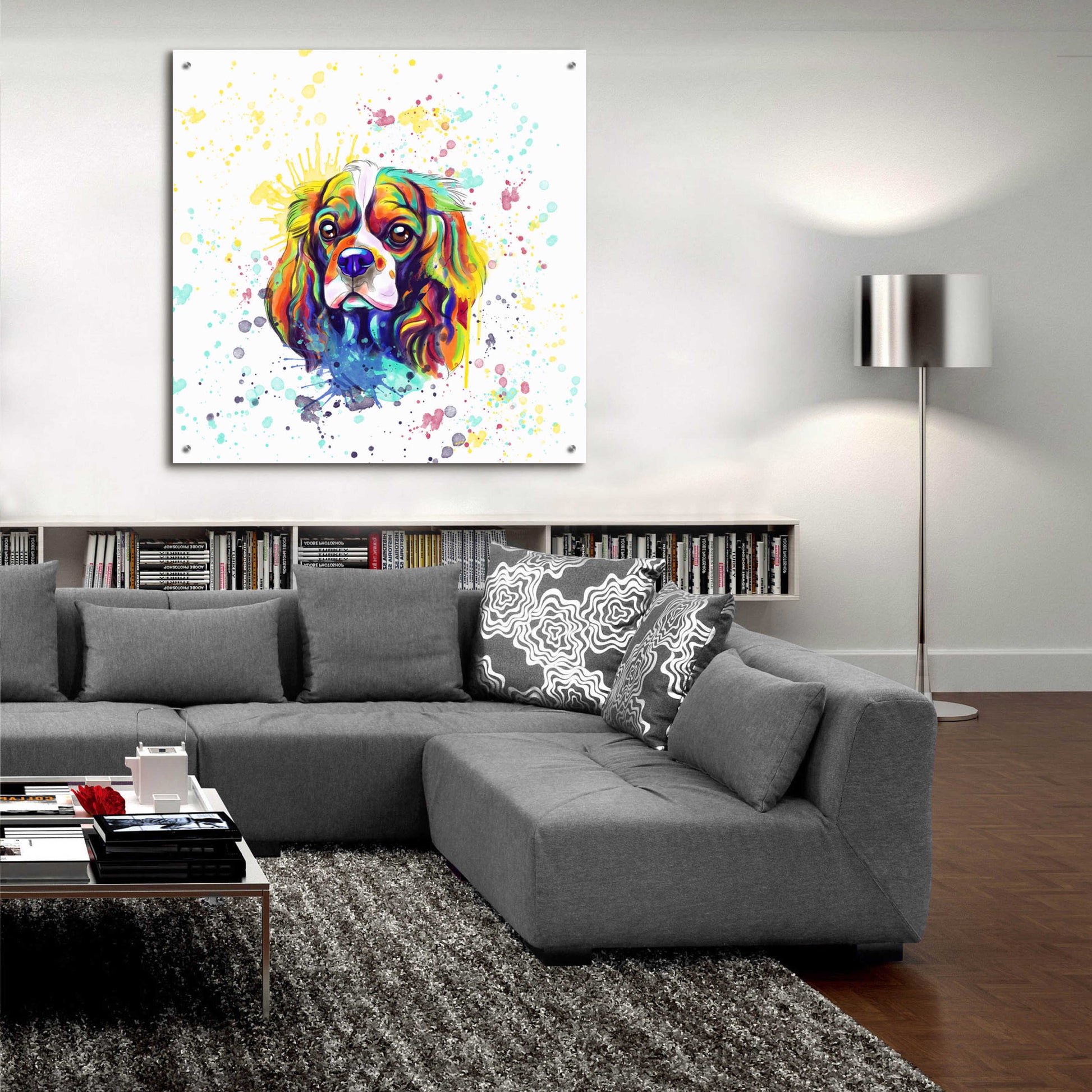 Epic Art 'Colorful Watercolor Cavalier King Charles Spaniel' by Furbaby Affiliates, Acrylic Glass Wall Art,36x36