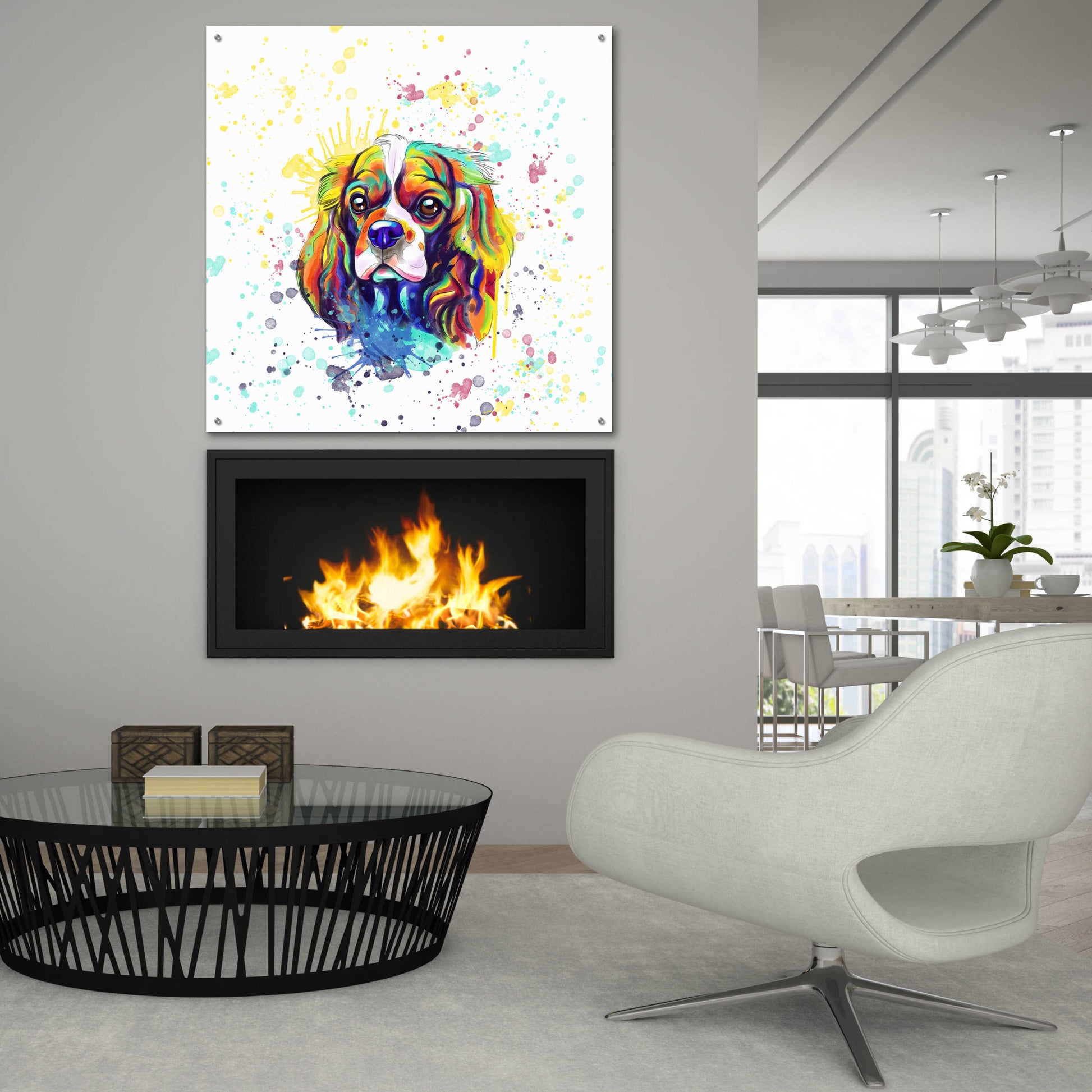 Epic Art 'Colorful Watercolor Cavalier King Charles Spaniel' by Furbaby Affiliates, Acrylic Glass Wall Art,36x36