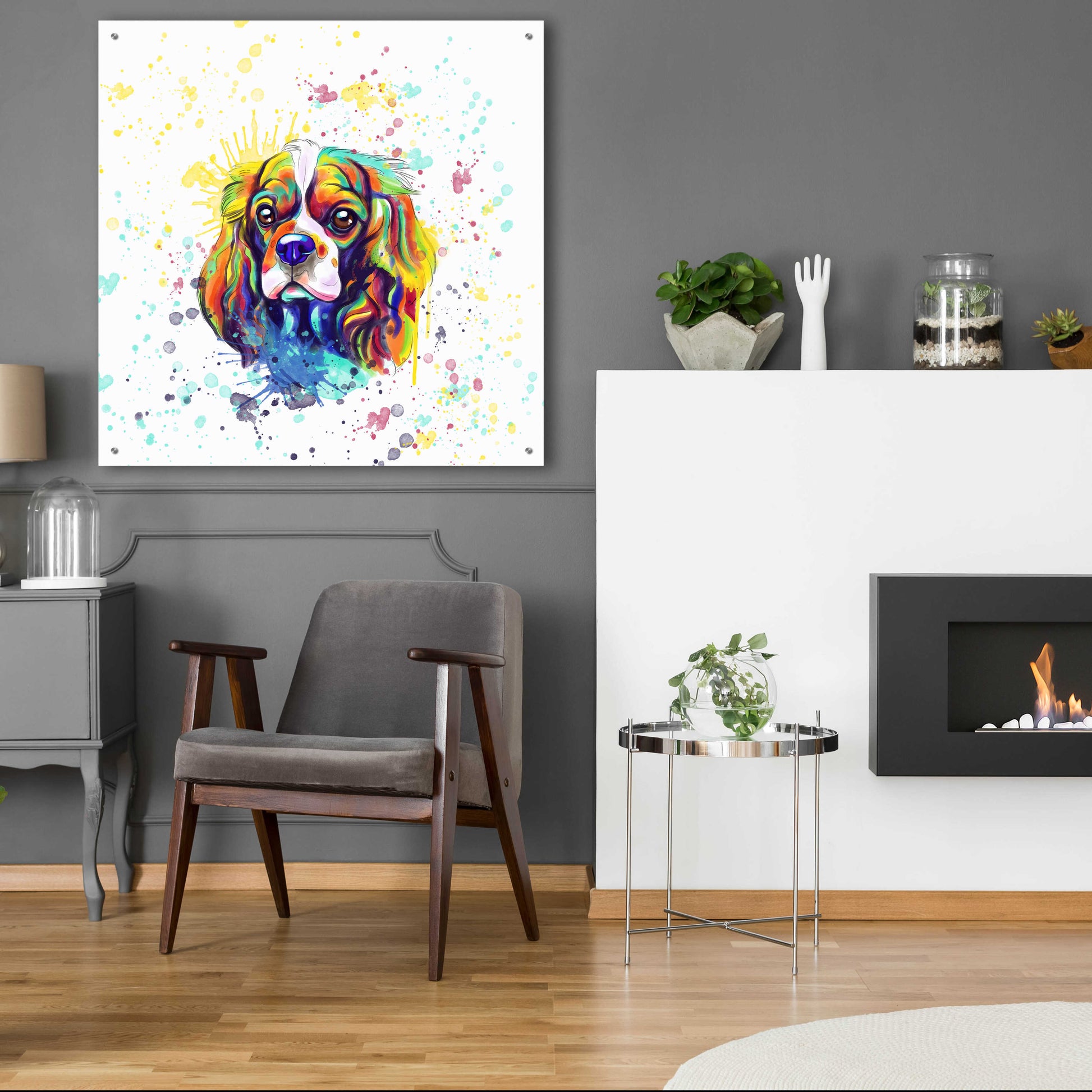 Epic Art 'Colorful Watercolor Cavalier King Charles Spaniel' by Furbaby Affiliates, Acrylic Glass Wall Art,36x36