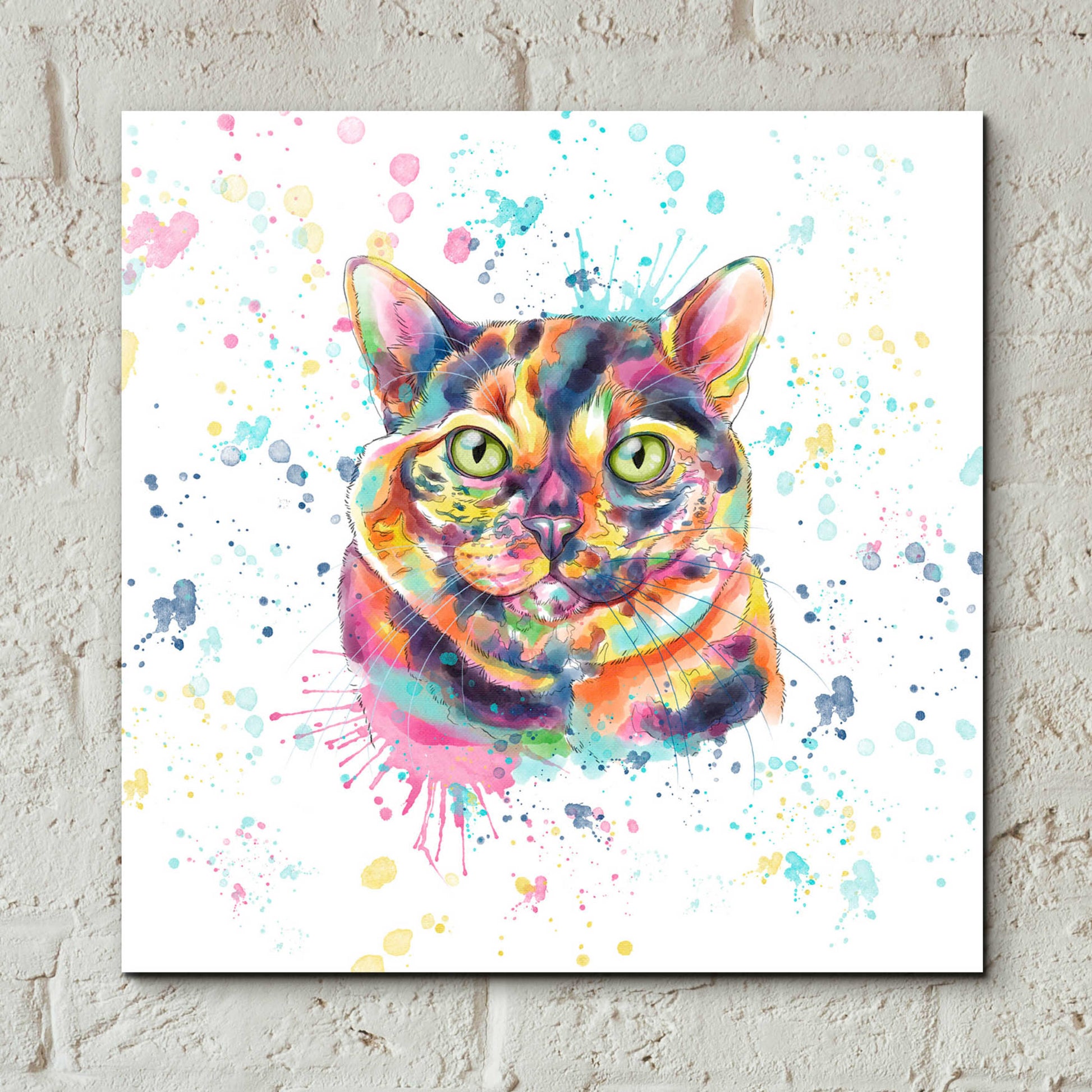 Epic Art 'Colorful Watercolor Calico Cat' by Furbaby Affiliates, Acrylic Glass Wall Art,12x12