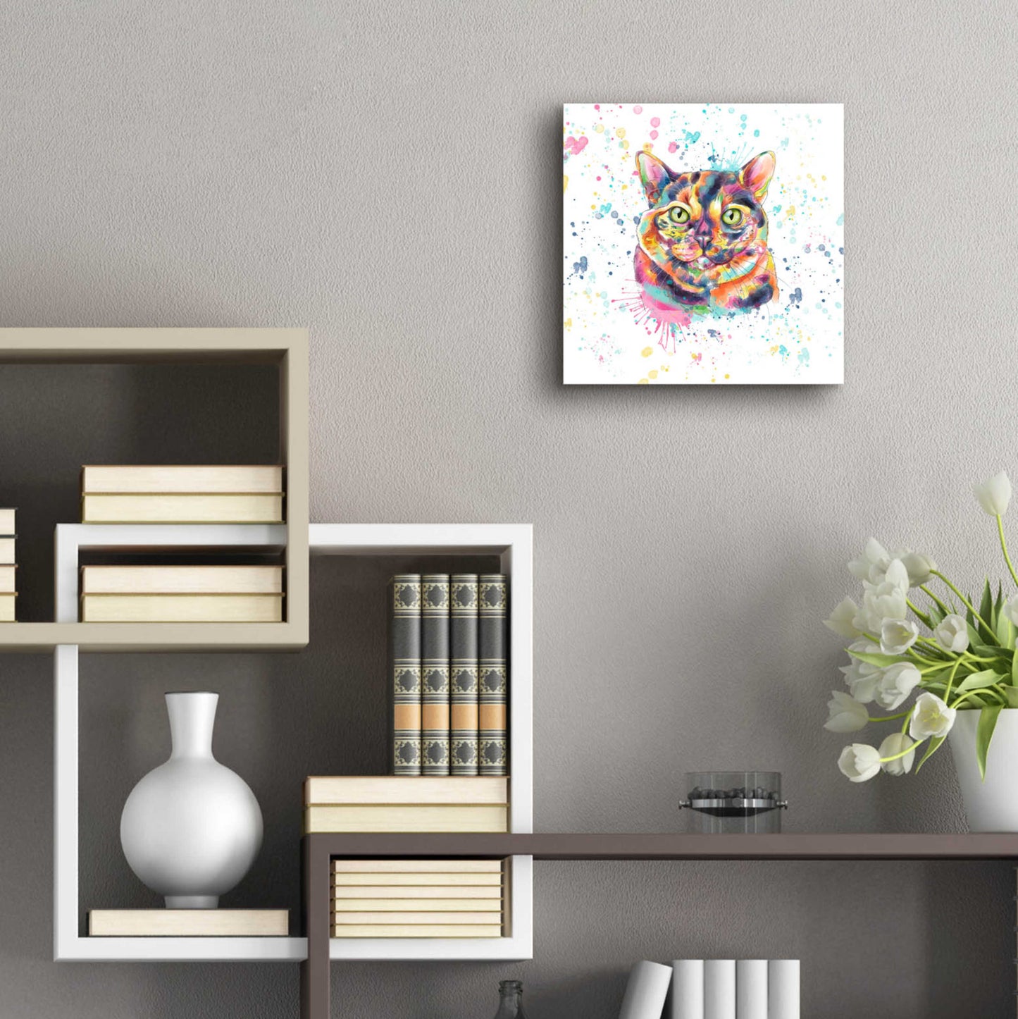 Epic Art 'Colorful Watercolor Calico Cat' by Furbaby Affiliates, Acrylic Glass Wall Art,12x12