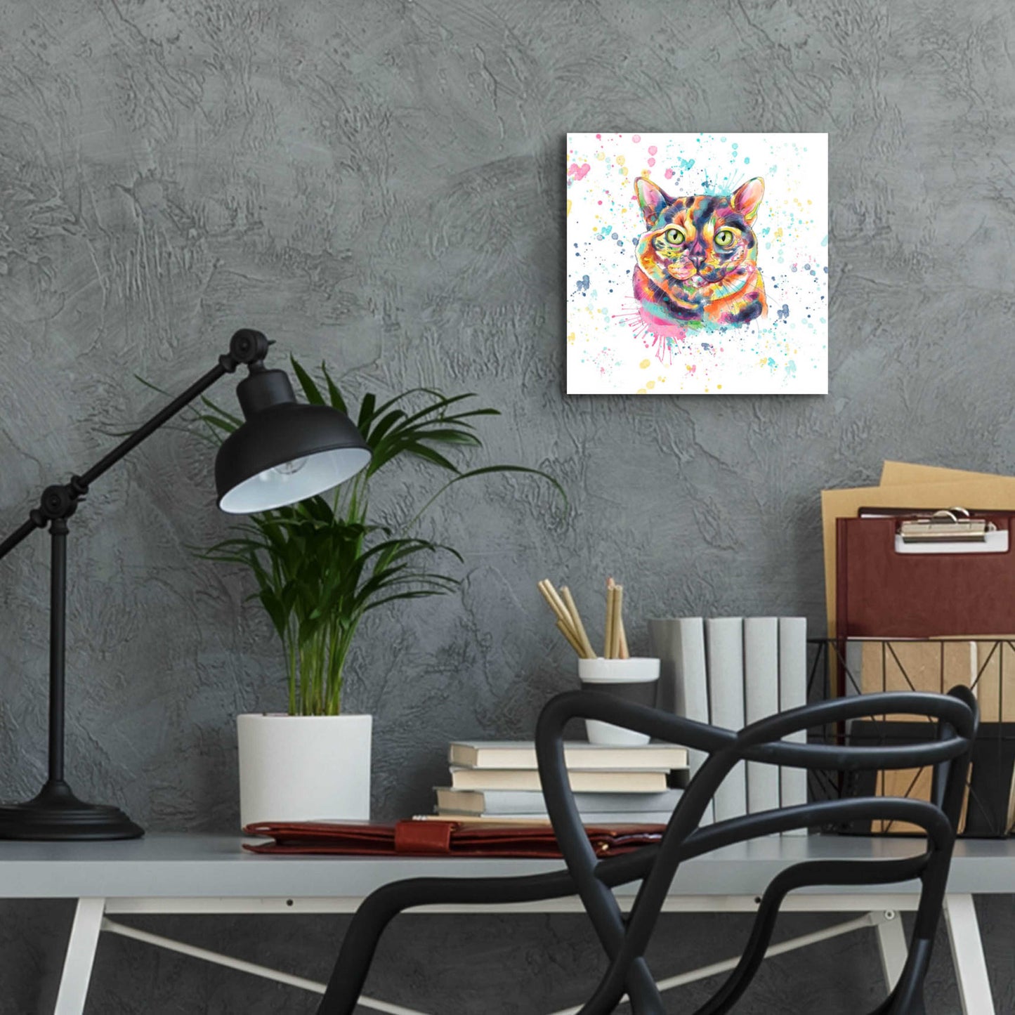 Epic Art 'Colorful Watercolor Calico Cat' by Furbaby Affiliates, Acrylic Glass Wall Art,12x12