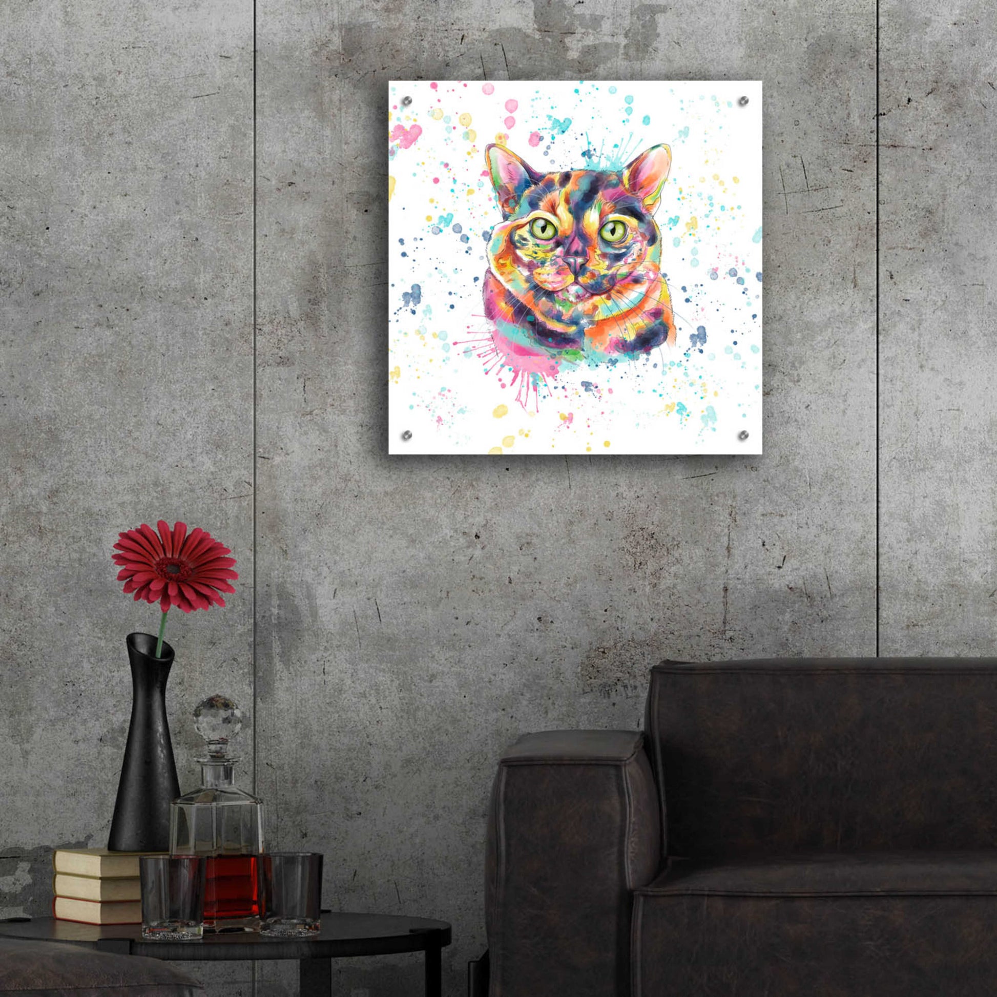 Epic Art 'Colorful Watercolor Calico Cat' by Furbaby Affiliates, Acrylic Glass Wall Art,24x24