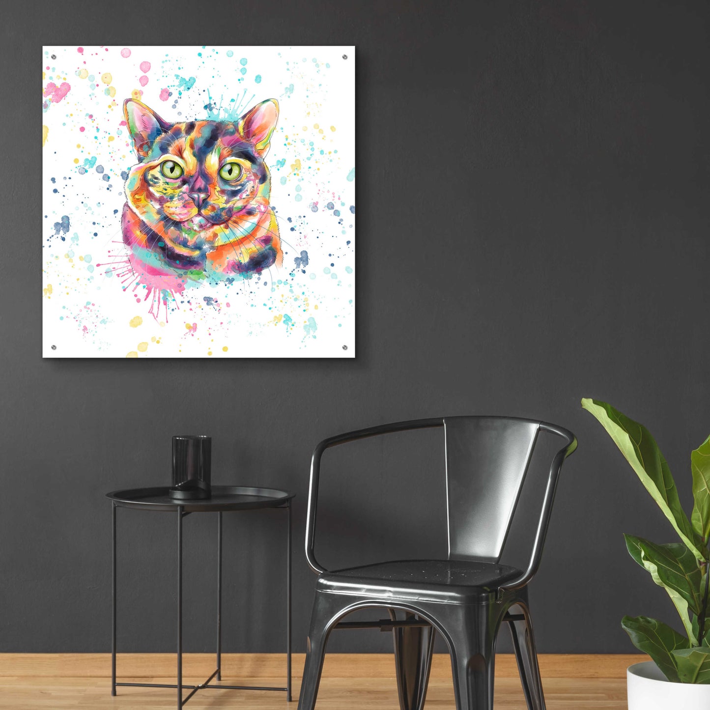 Epic Art 'Colorful Watercolor Calico Cat' by Furbaby Affiliates, Acrylic Glass Wall Art,36x36