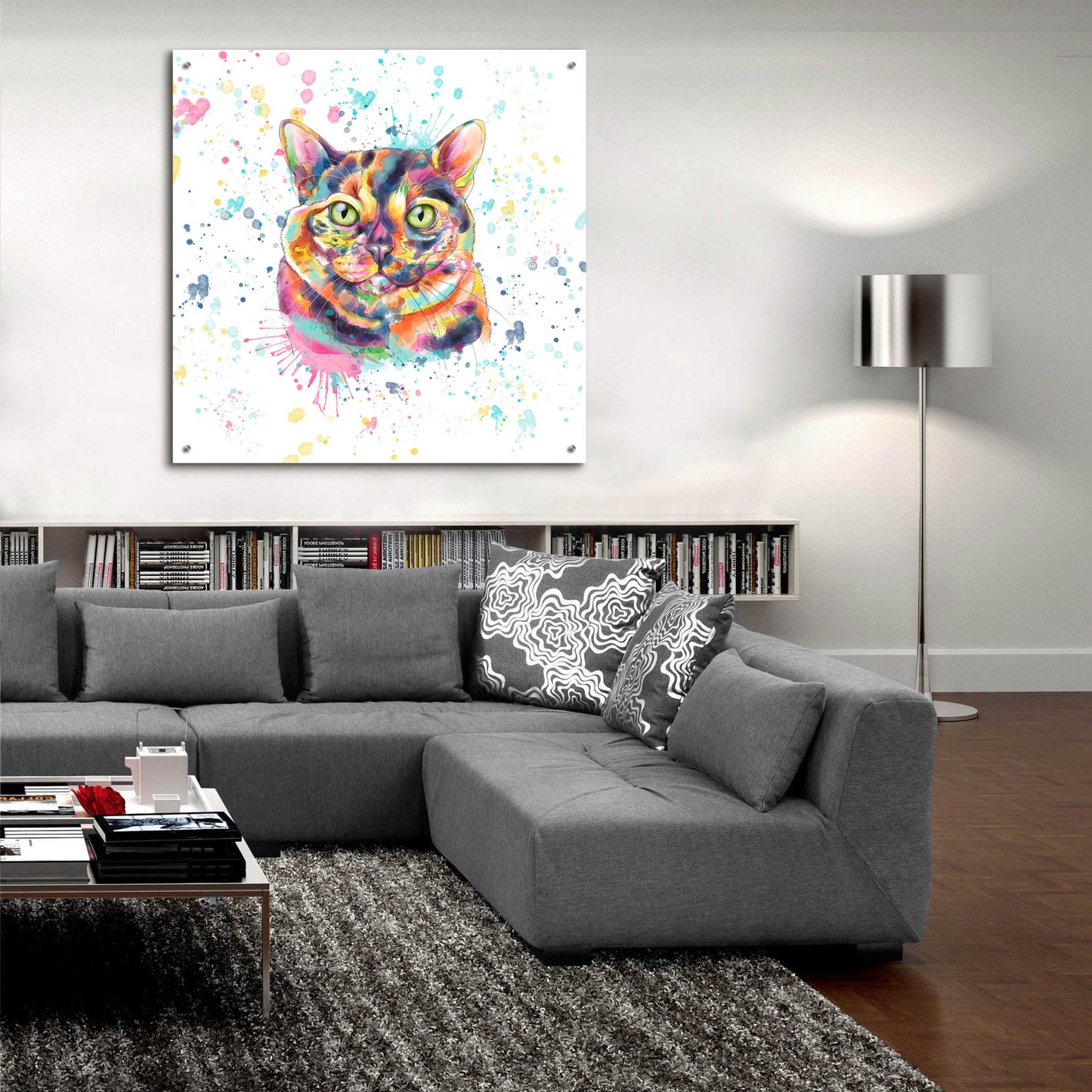 Epic Art 'Colorful Watercolor Calico Cat' by Furbaby Affiliates, Acrylic Glass Wall Art,36x36