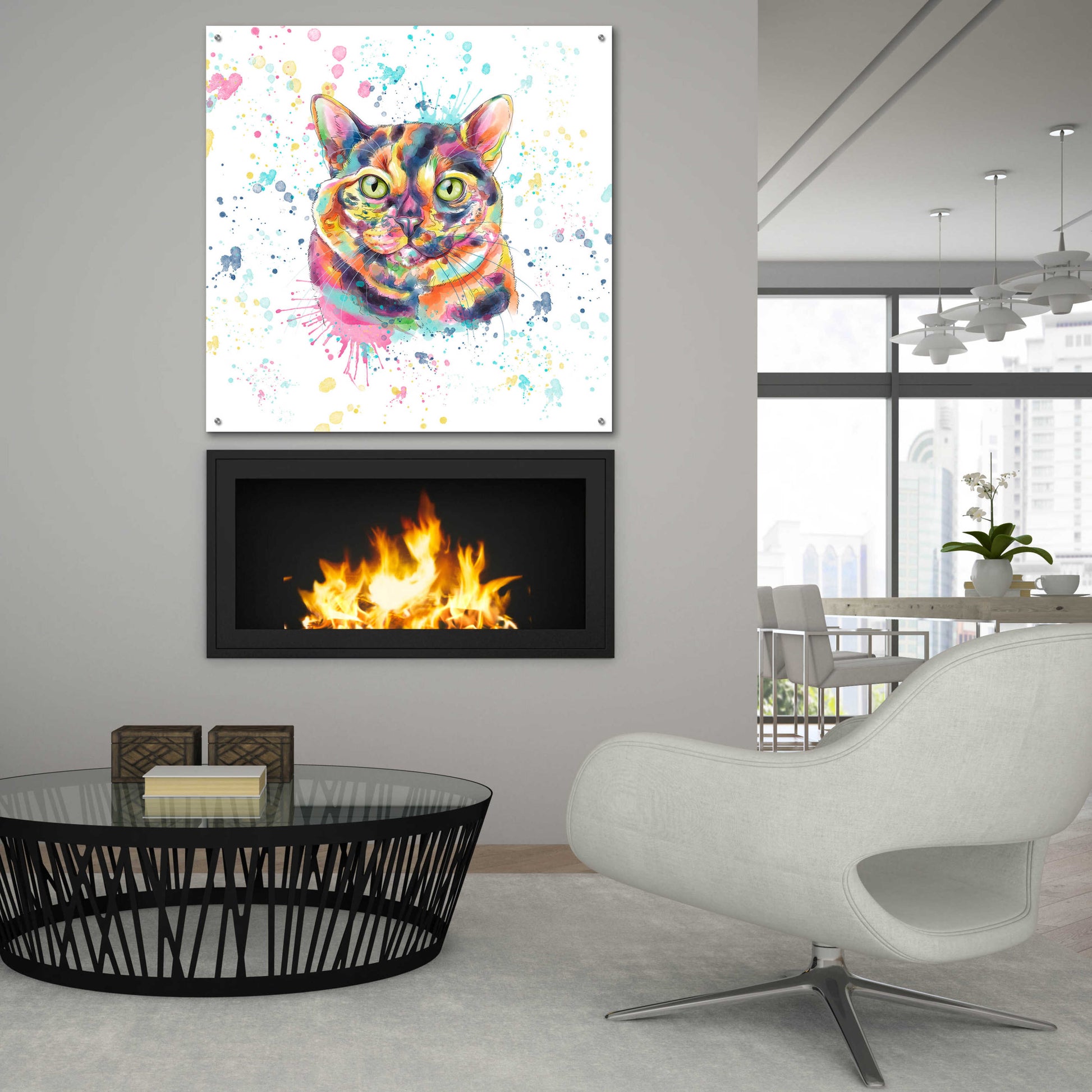 Epic Art 'Colorful Watercolor Calico Cat' by Furbaby Affiliates, Acrylic Glass Wall Art,36x36