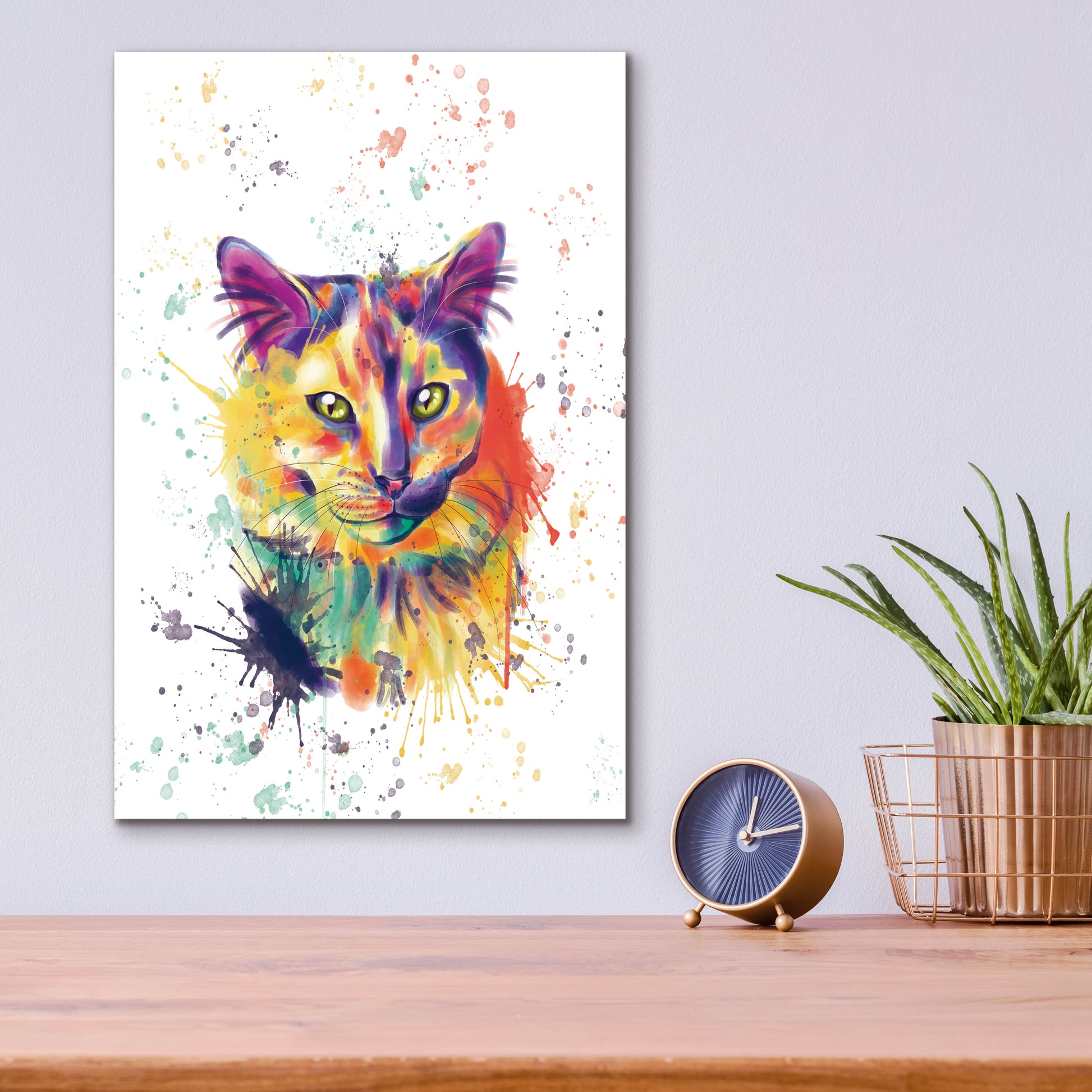 Epic Art 'Colorful Watercolor Calico Cat 2' by Furbaby Affiliates, Acrylic Glass Wall Art,12x16