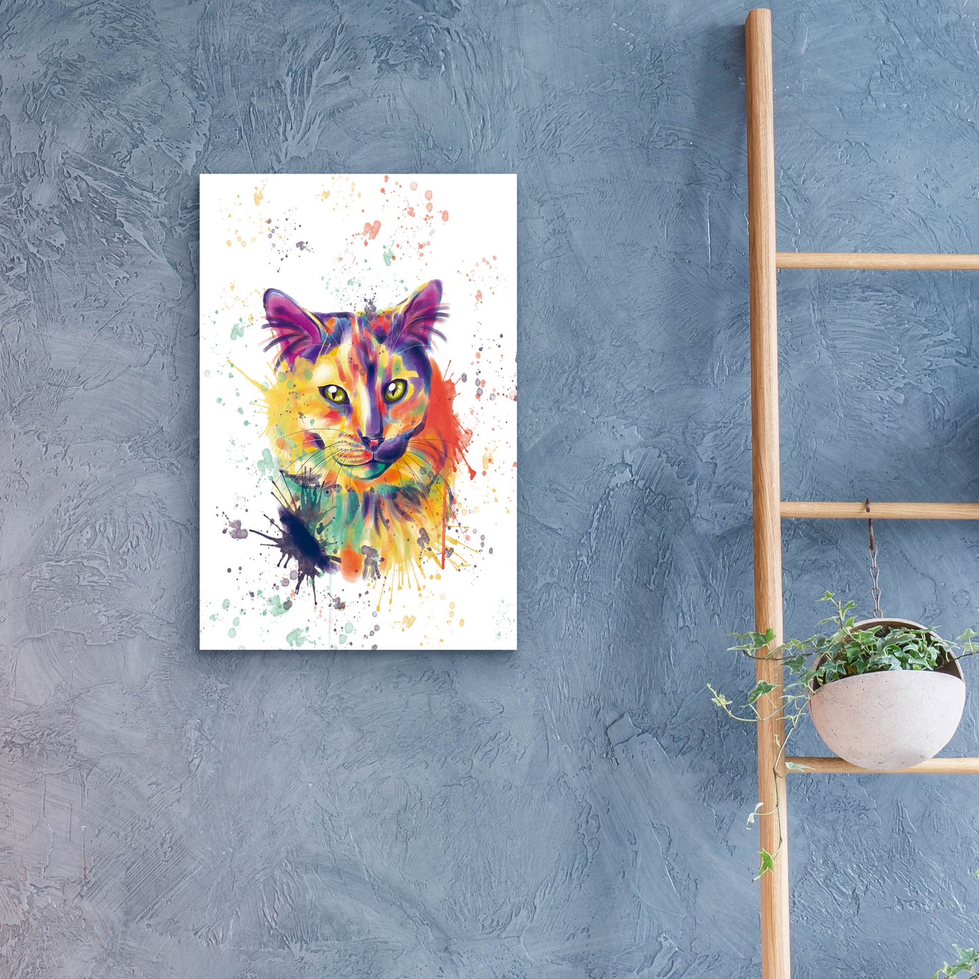 Epic Art 'Colorful Watercolor Calico Cat 2' by Furbaby Affiliates, Acrylic Glass Wall Art,16x24