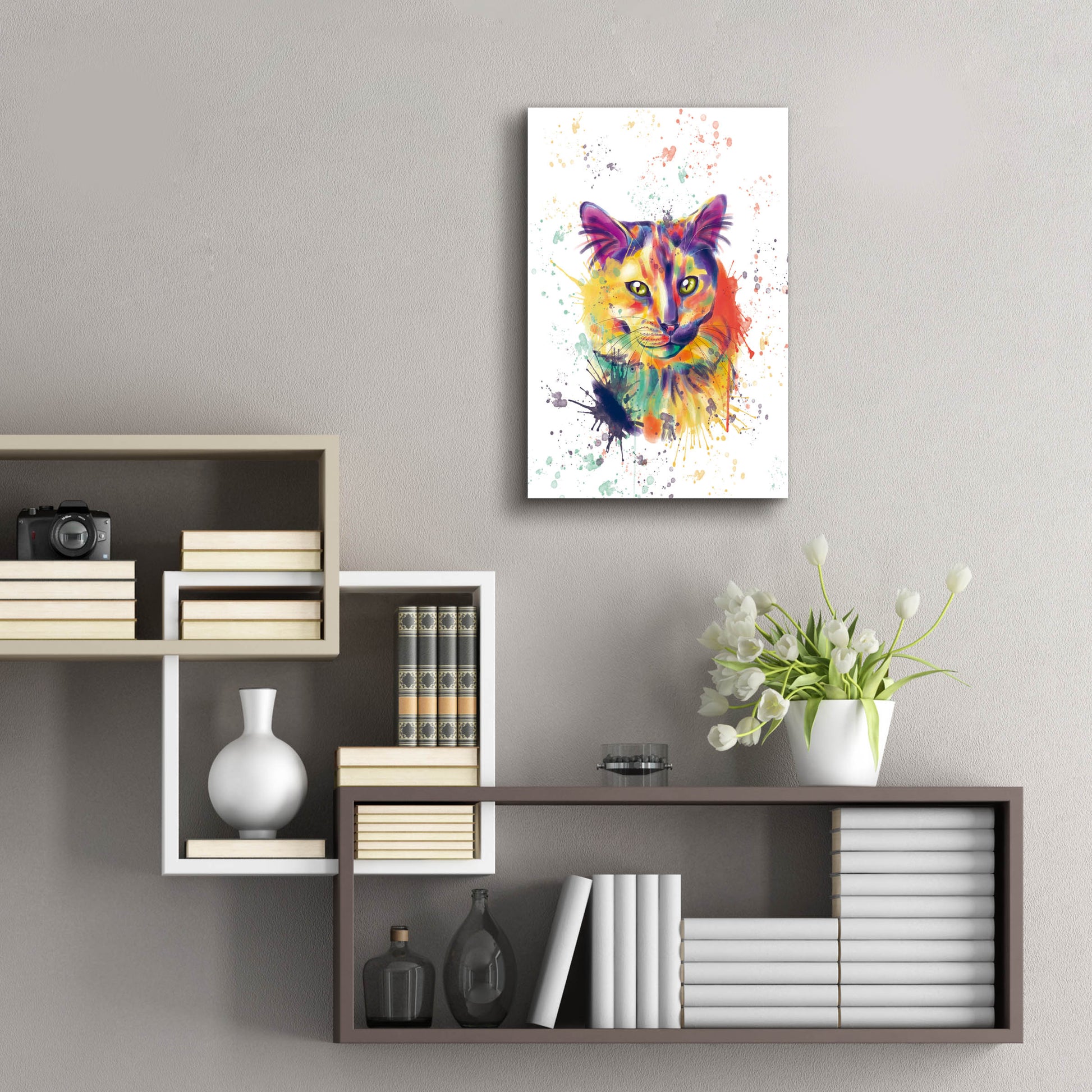 Epic Art 'Colorful Watercolor Calico Cat 2' by Furbaby Affiliates, Acrylic Glass Wall Art,16x24