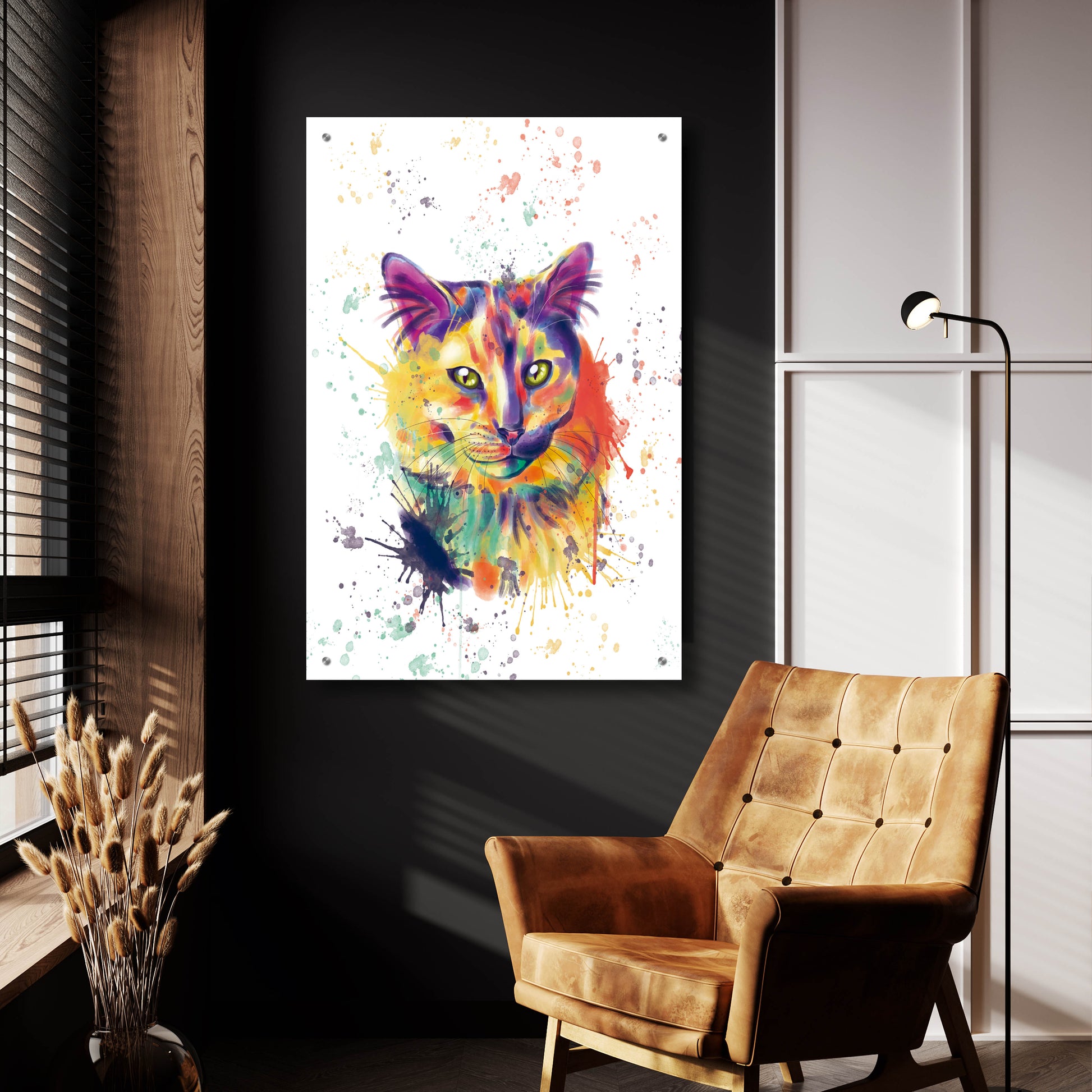 Epic Art 'Colorful Watercolor Calico Cat 2' by Furbaby Affiliates, Acrylic Glass Wall Art,24x36