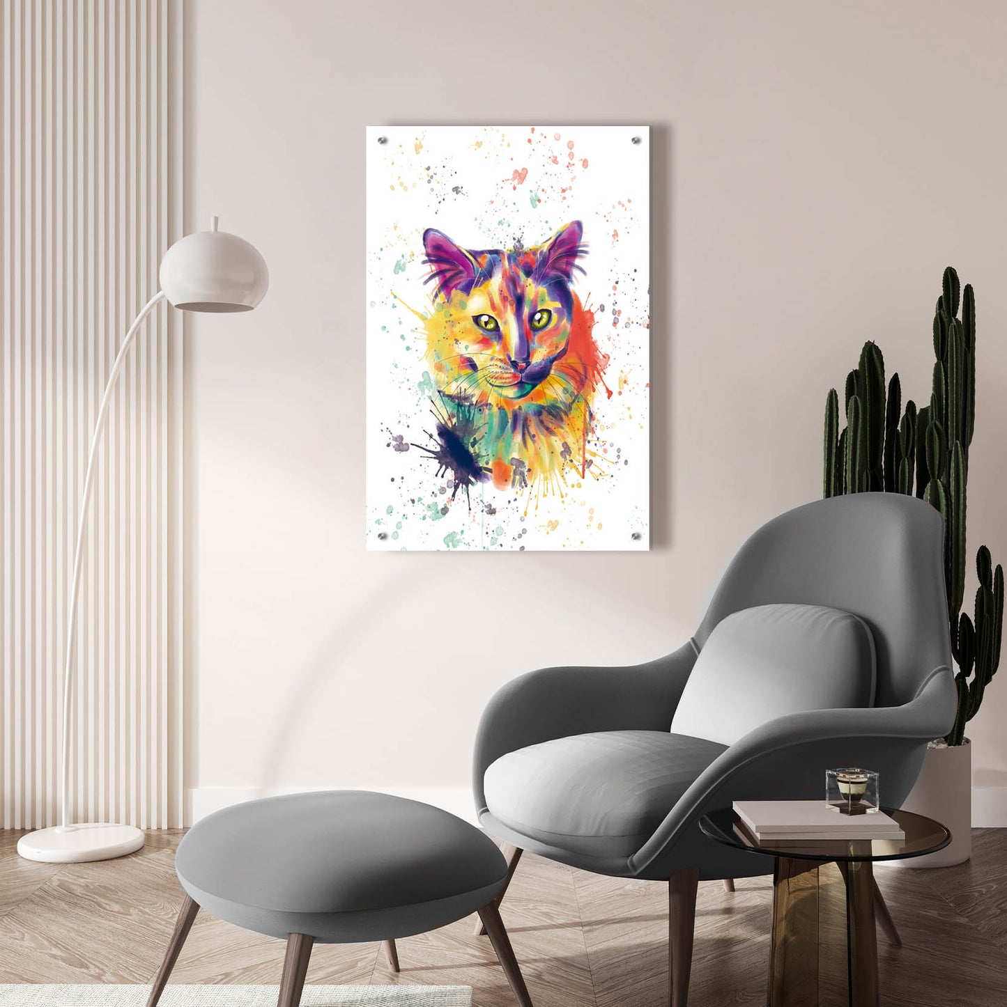 Epic Art 'Colorful Watercolor Calico Cat 2' by Furbaby Affiliates, Acrylic Glass Wall Art,24x36