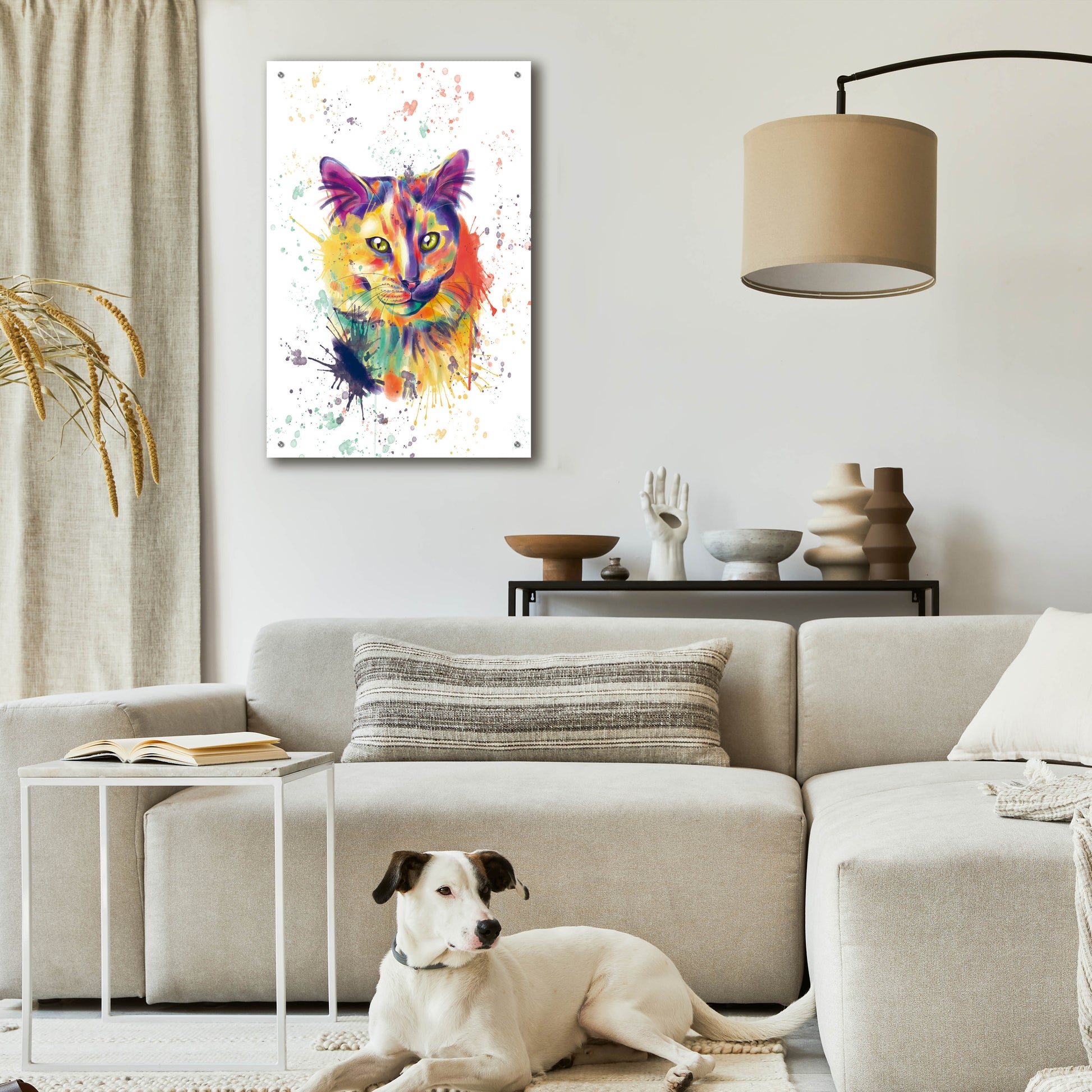 Epic Art 'Colorful Watercolor Calico Cat 2' by Furbaby Affiliates, Acrylic Glass Wall Art,24x36