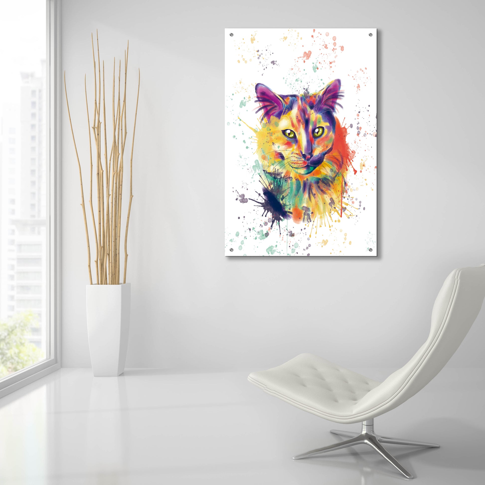 Epic Art 'Colorful Watercolor Calico Cat 2' by Furbaby Affiliates, Acrylic Glass Wall Art,24x36