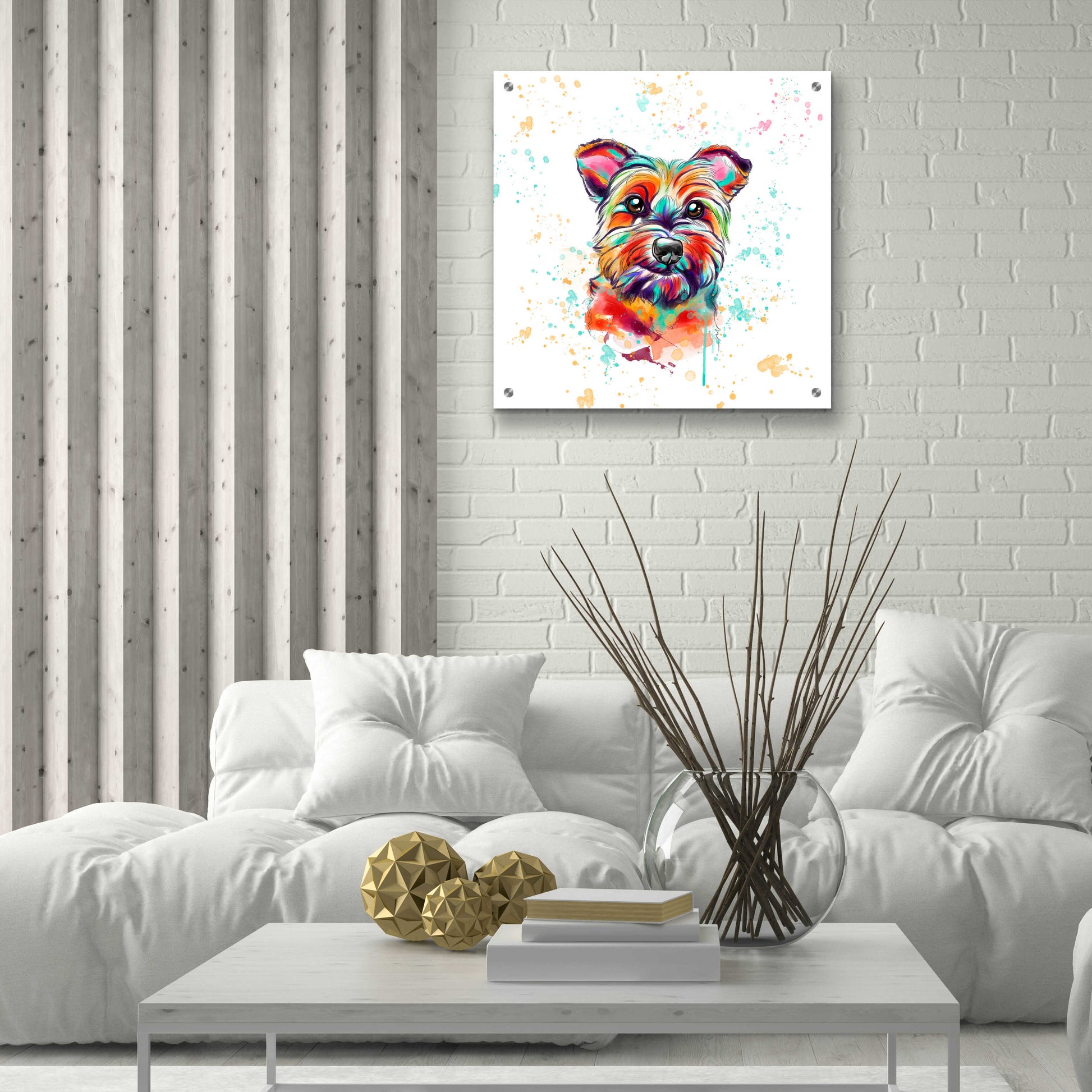 Epic Art 'Colorful Watercolor Cairn Terrier' by Furbaby Affiliates, Acrylic Glass Wall Art,24x24