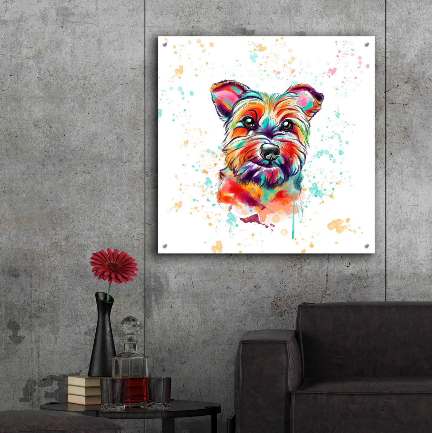 Epic Art 'Colorful Watercolor Cairn Terrier' by Furbaby Affiliates, Acrylic Glass Wall Art,36x36