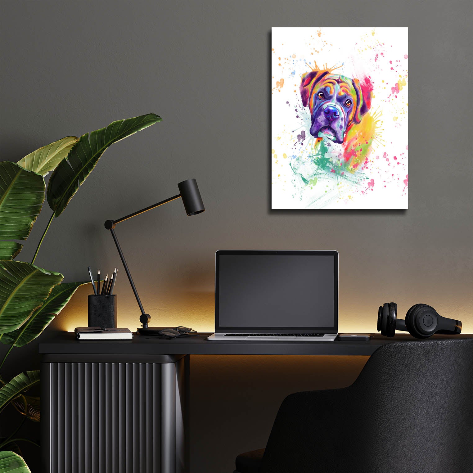 Epic Art 'Colorful Watercolor Boxer' by Furbaby Affiliates, Acrylic Glass Wall Art,12x16