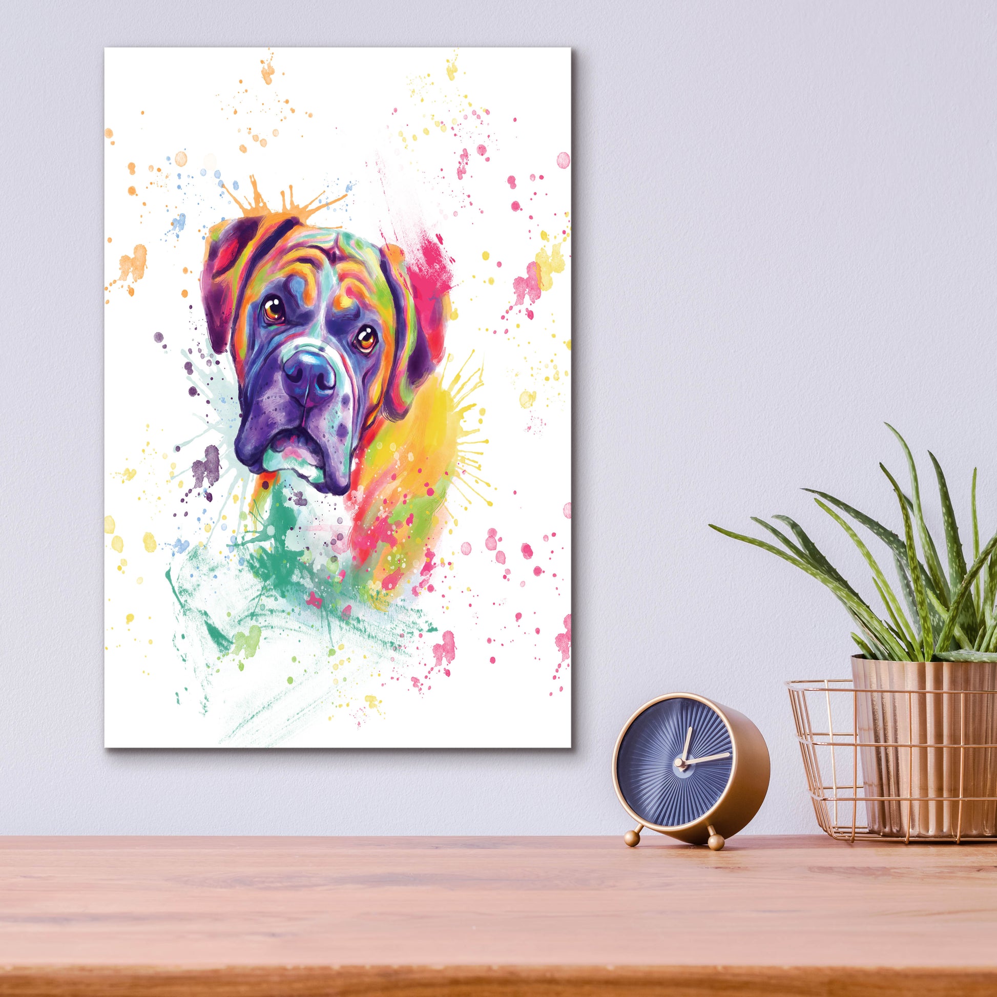 Epic Art 'Colorful Watercolor Boxer' by Furbaby Affiliates, Acrylic Glass Wall Art,12x16