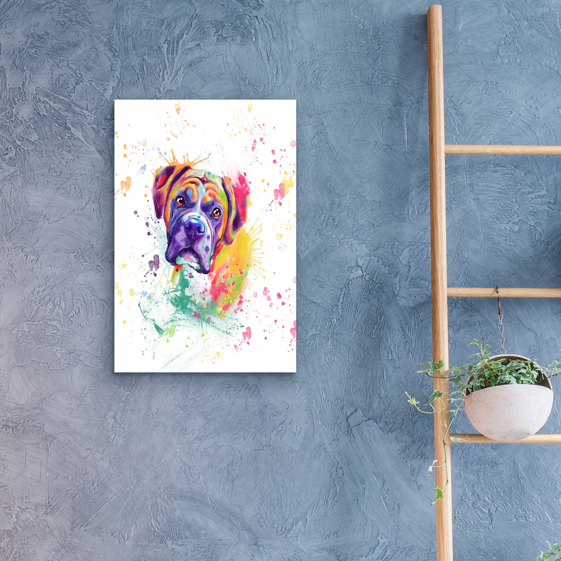 Epic Art 'Colorful Watercolor Boxer' by Furbaby Affiliates, Acrylic Glass Wall Art,16x24